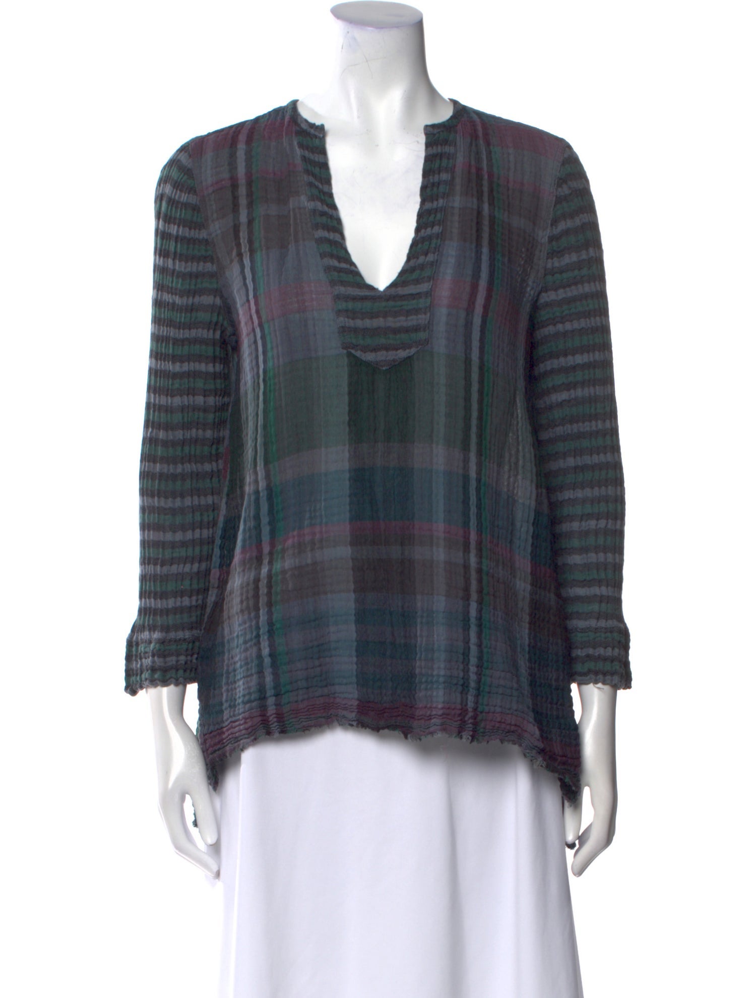 Raquel Allegra Plaid Print V-Neck Blouse