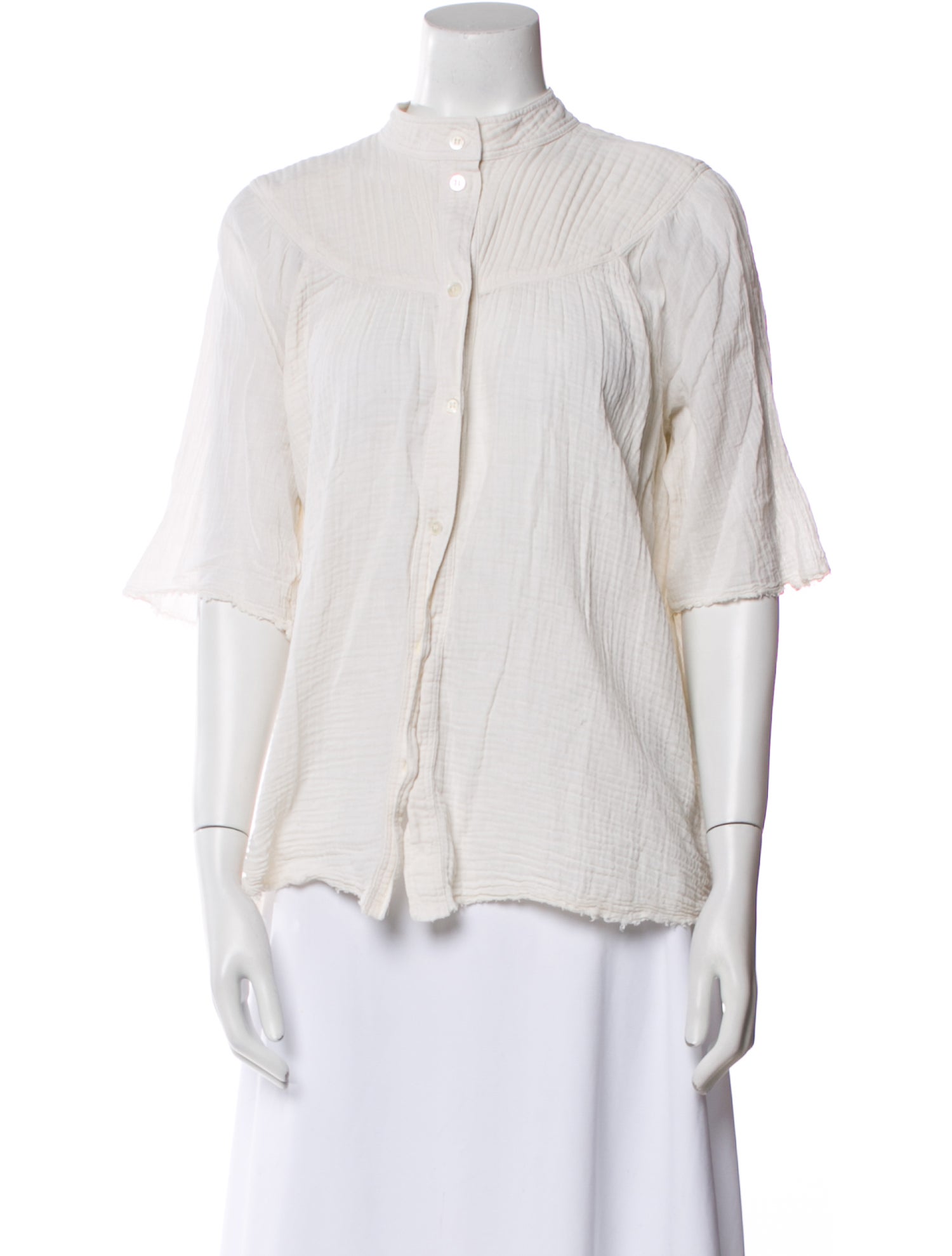 Raquel Allegra Mock Neck Three-Quarter Sleeve Blouse