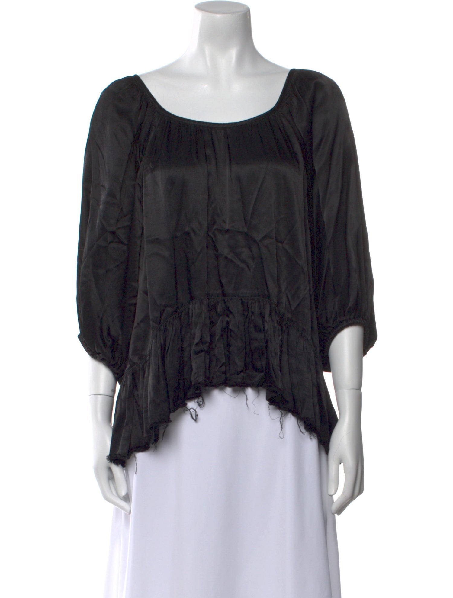 Raquel Allegra Scoop Neck Three-Quarter Sleeve Blouse