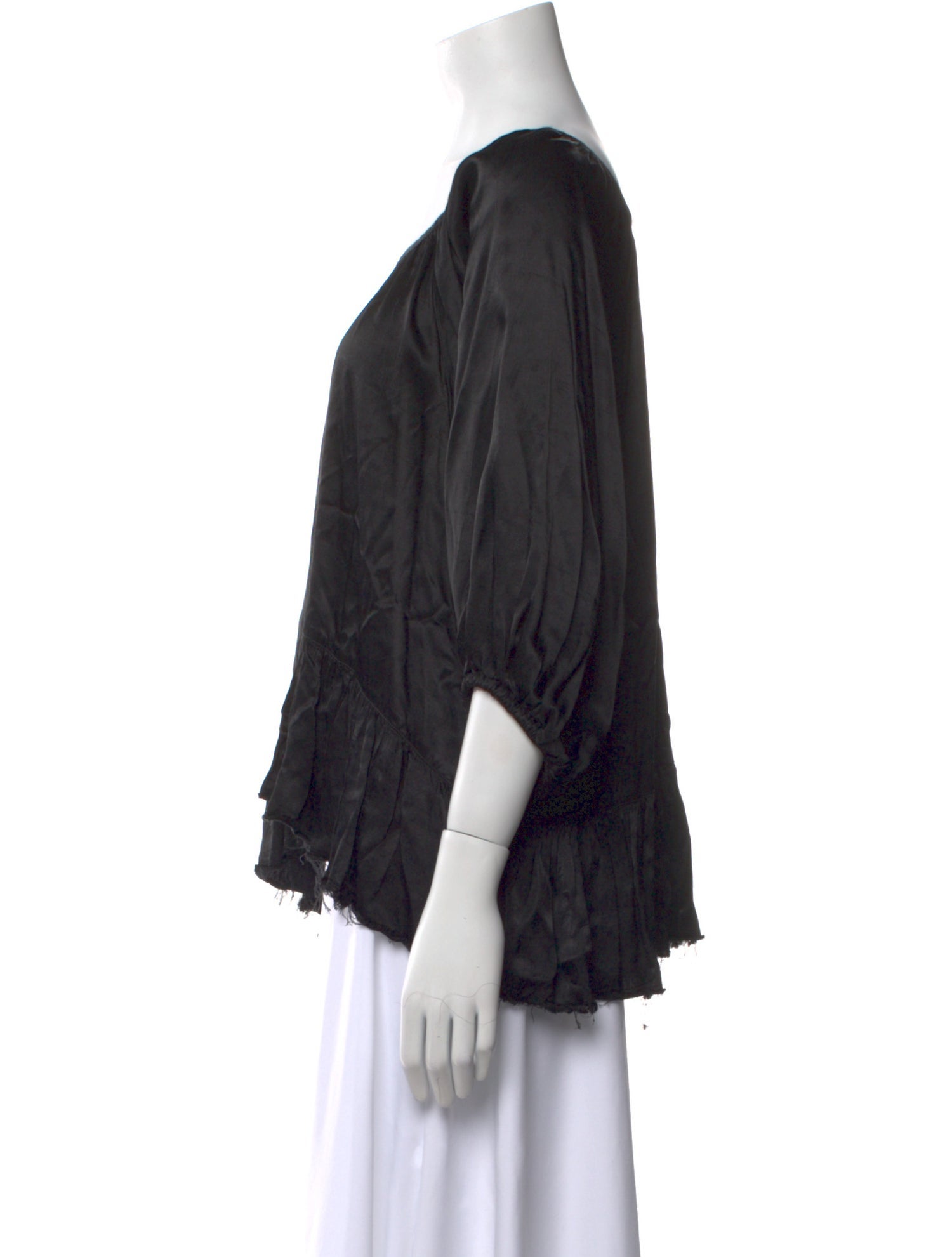 Raquel Allegra Scoop Neck Three-Quarter Sleeve Blouse