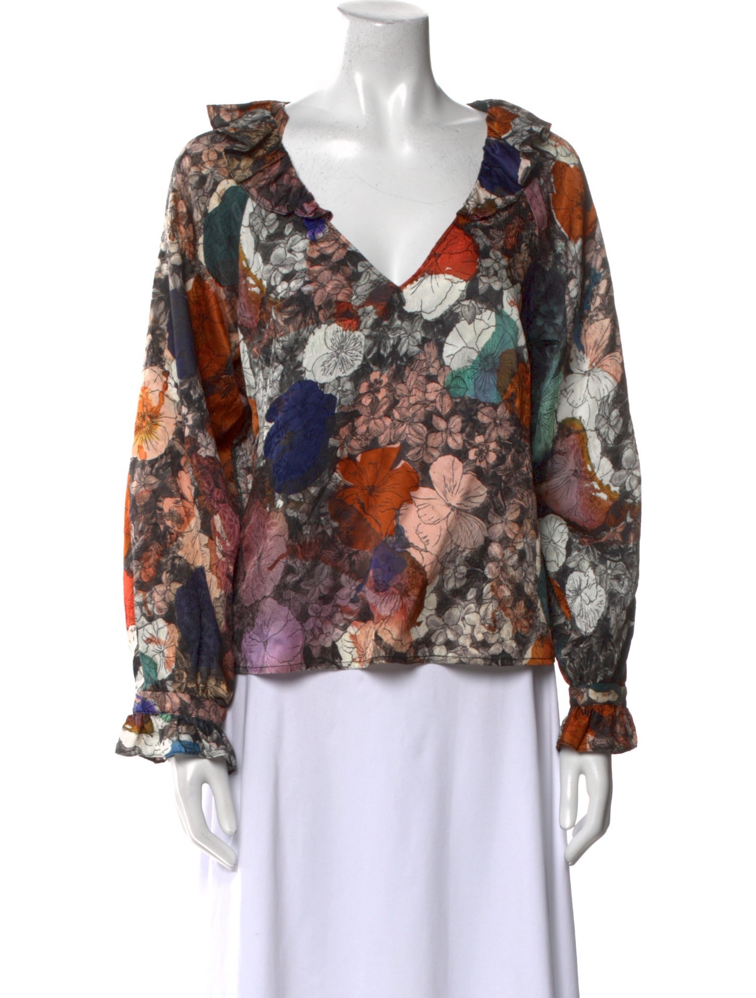 Raquel Allegra Floral Print V-Neck Blouse
