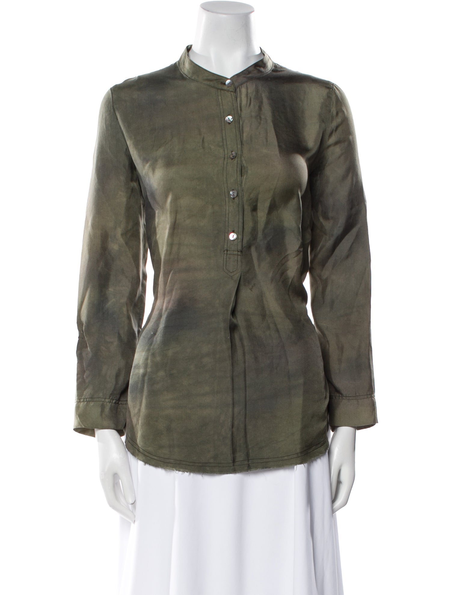 Raquel Allegra Silk Long Sleeve Button-Up Top