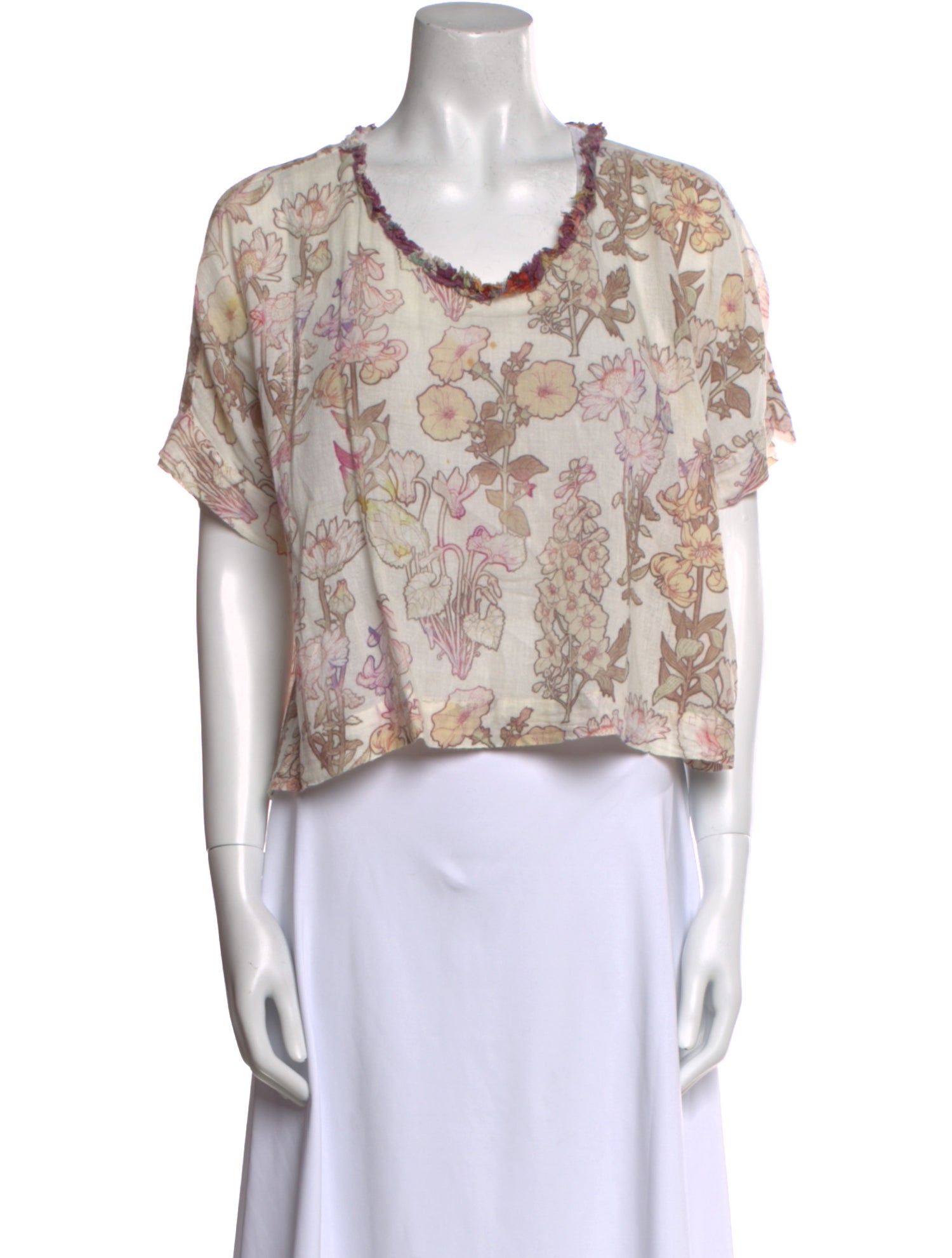 Raquel Allegra Floral Print Scoop Neck Crop Top
