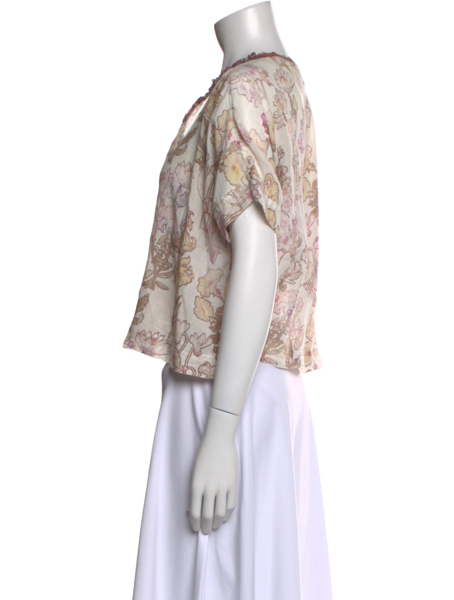 Raquel Allegra Floral Print Scoop Neck Crop Top