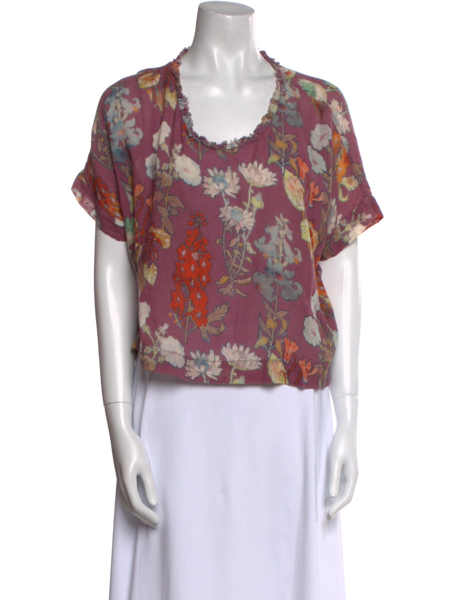 Raquel Allegra Floral Print Scoop Neck Blouse