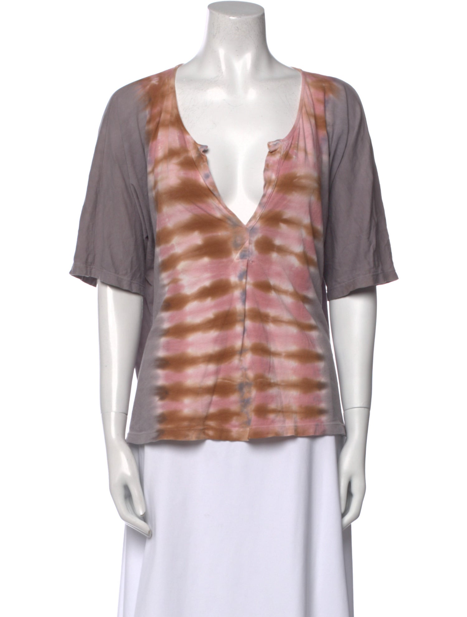 Raquel Allegra Tie-Dye Print V-Neck Blouse