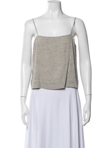 Pre-owned Raquel Allegra Plaid Print Square Neckline Top In Neutrals