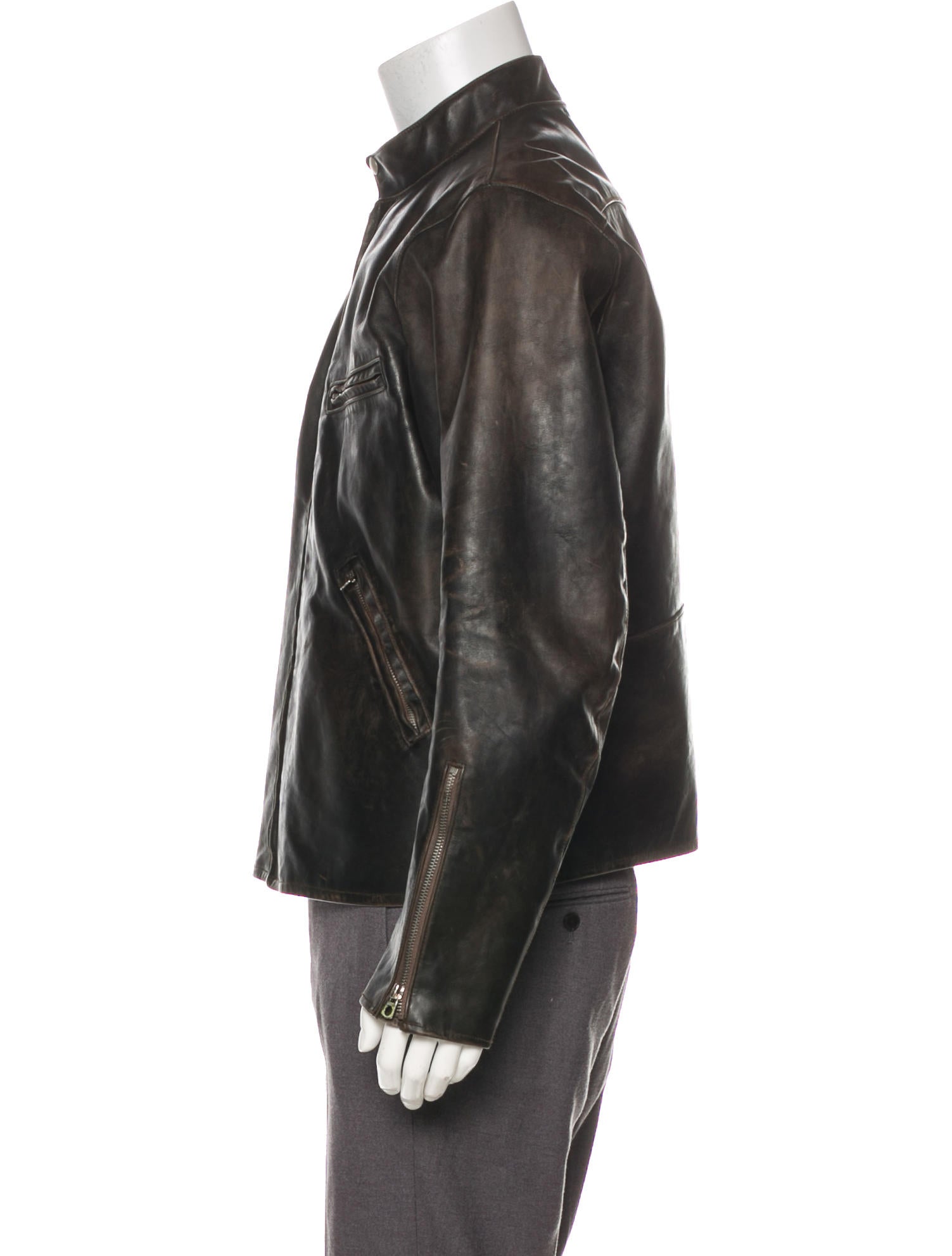 RRL & Co. Leather Cafe Racer Jacket - Brown Outerwear, Clothing