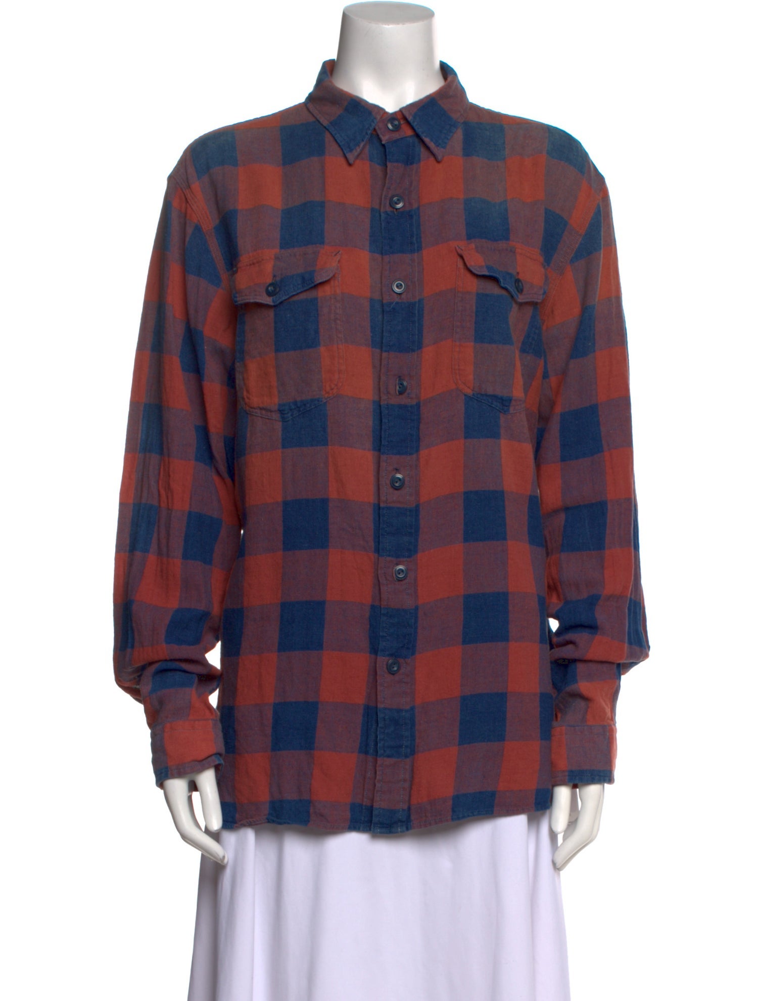 RRL & Co. Plaid Print Long Sleeve Button-Up Top