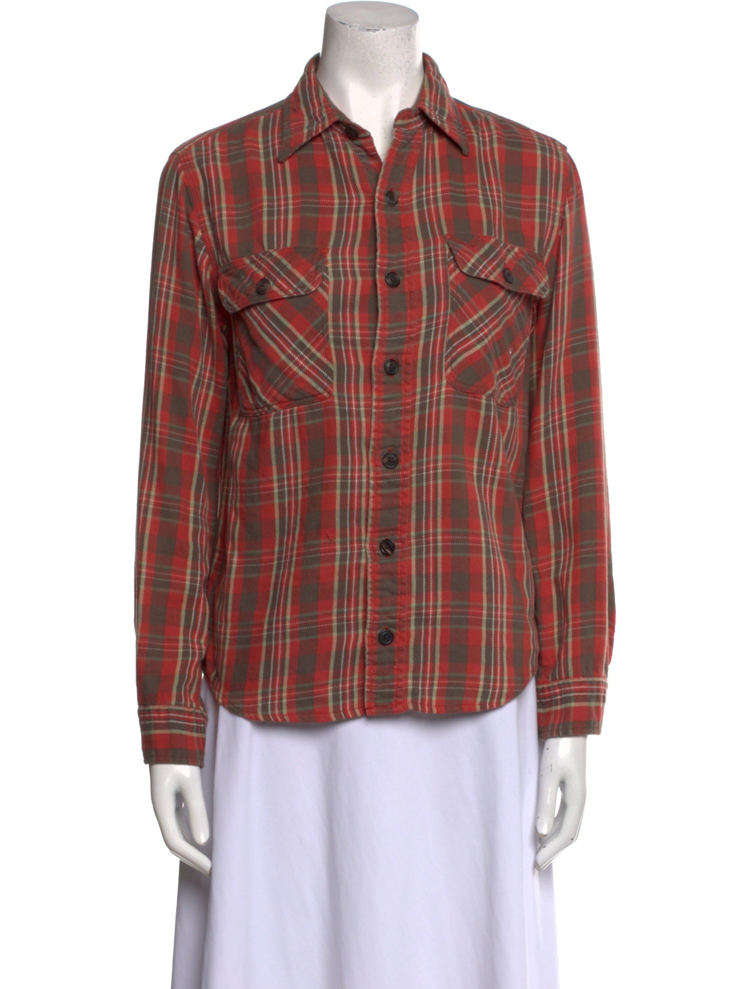 RRL & Co. Plaid Print Long Sleeve Button-Up Top