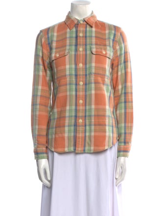 RRL & Co. Plaid Print Long Sleeve Button-Up Top