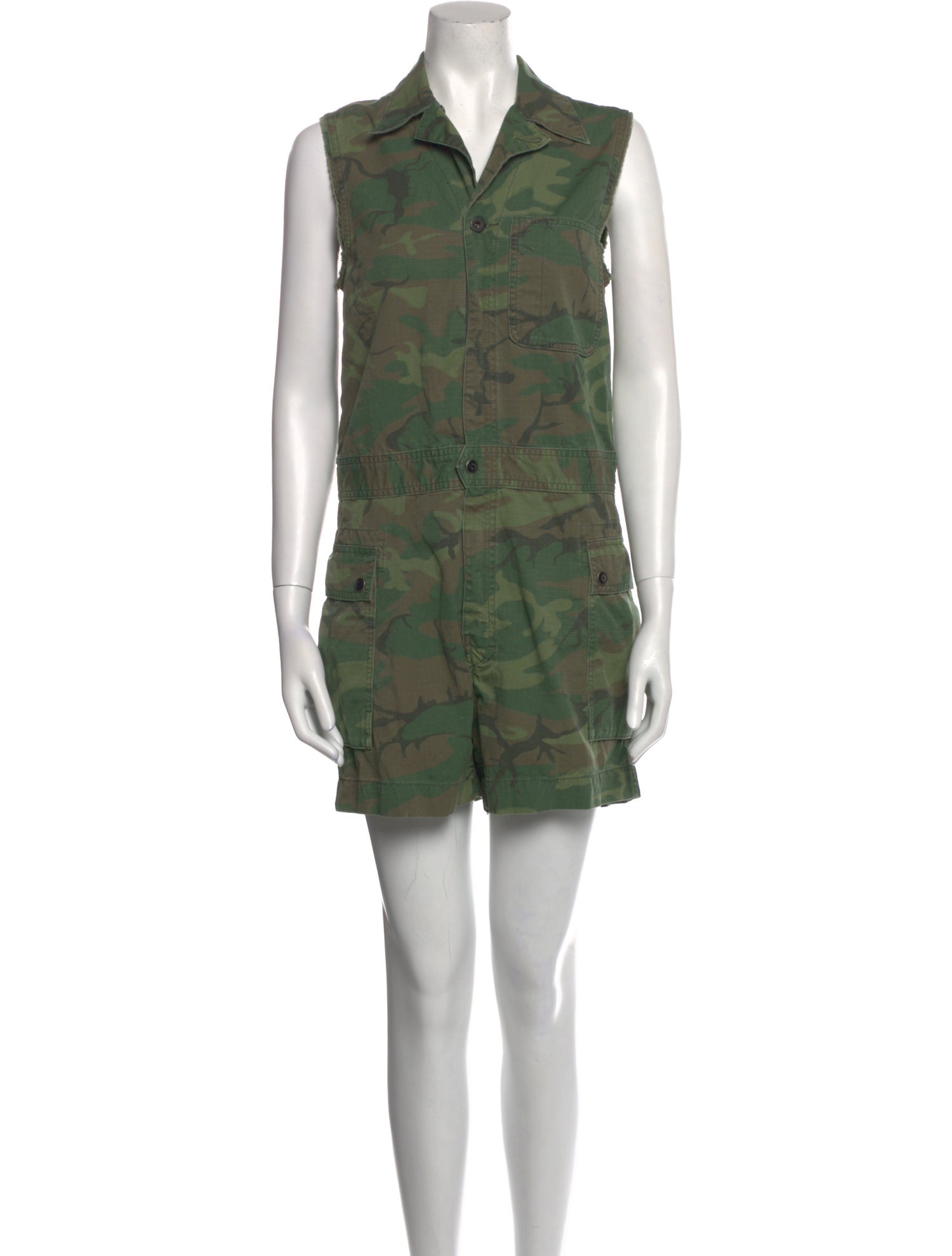 RRL & Co. Camouflage Print V-Neck Romper