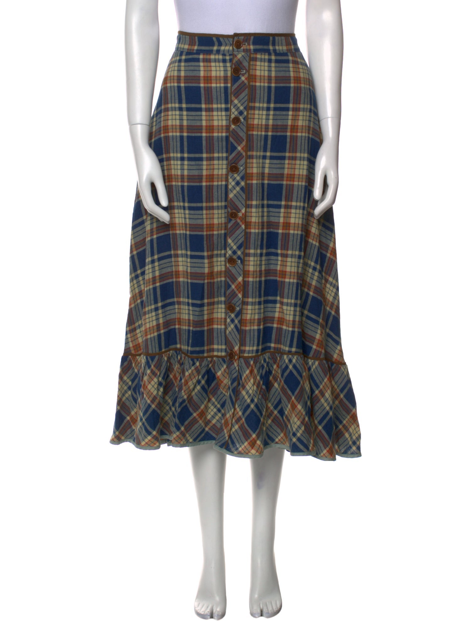 RRL & Co. Plaid Print Midi Length Skirt