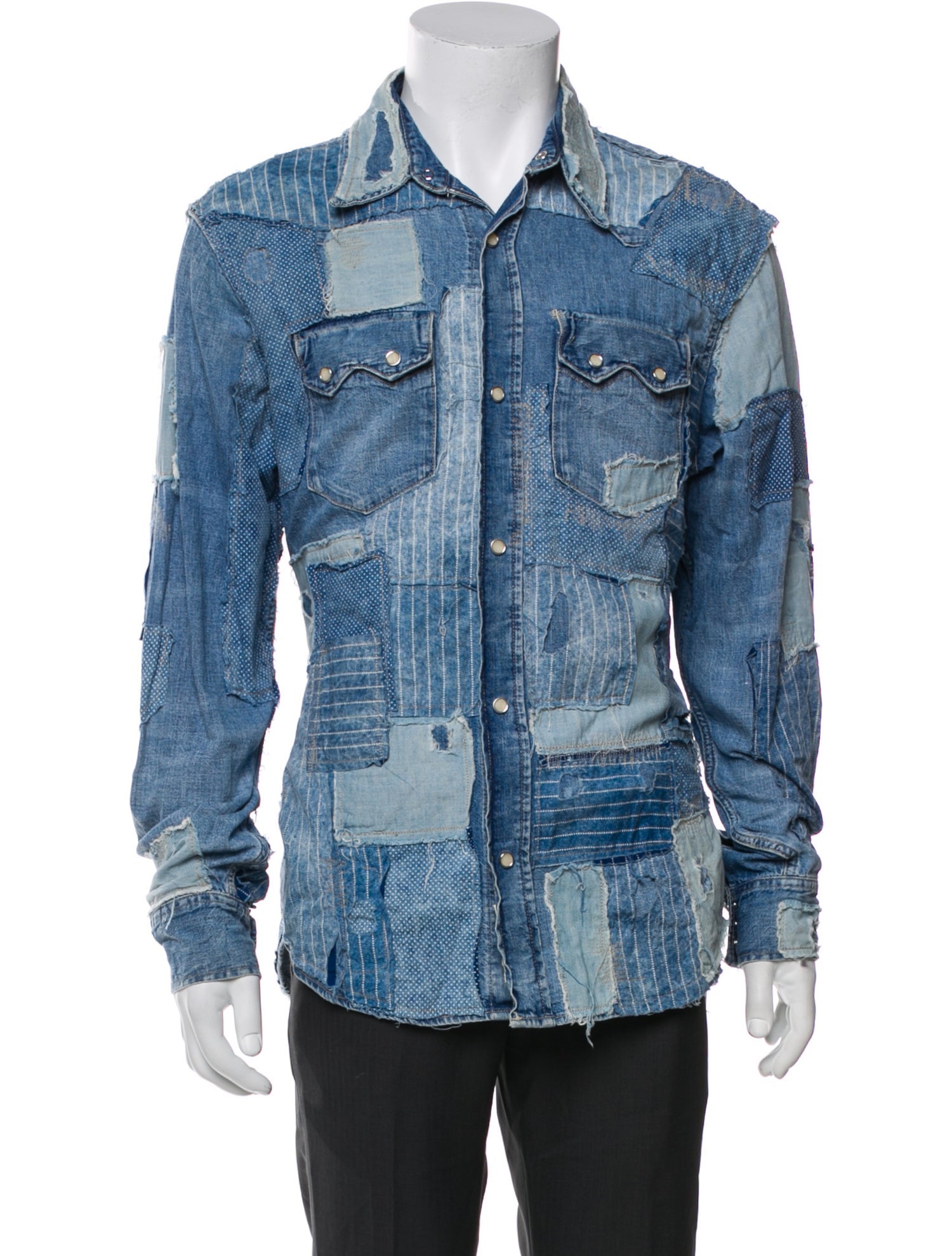 RRL & Co. Patterned Long Sleeve Denim Shirt