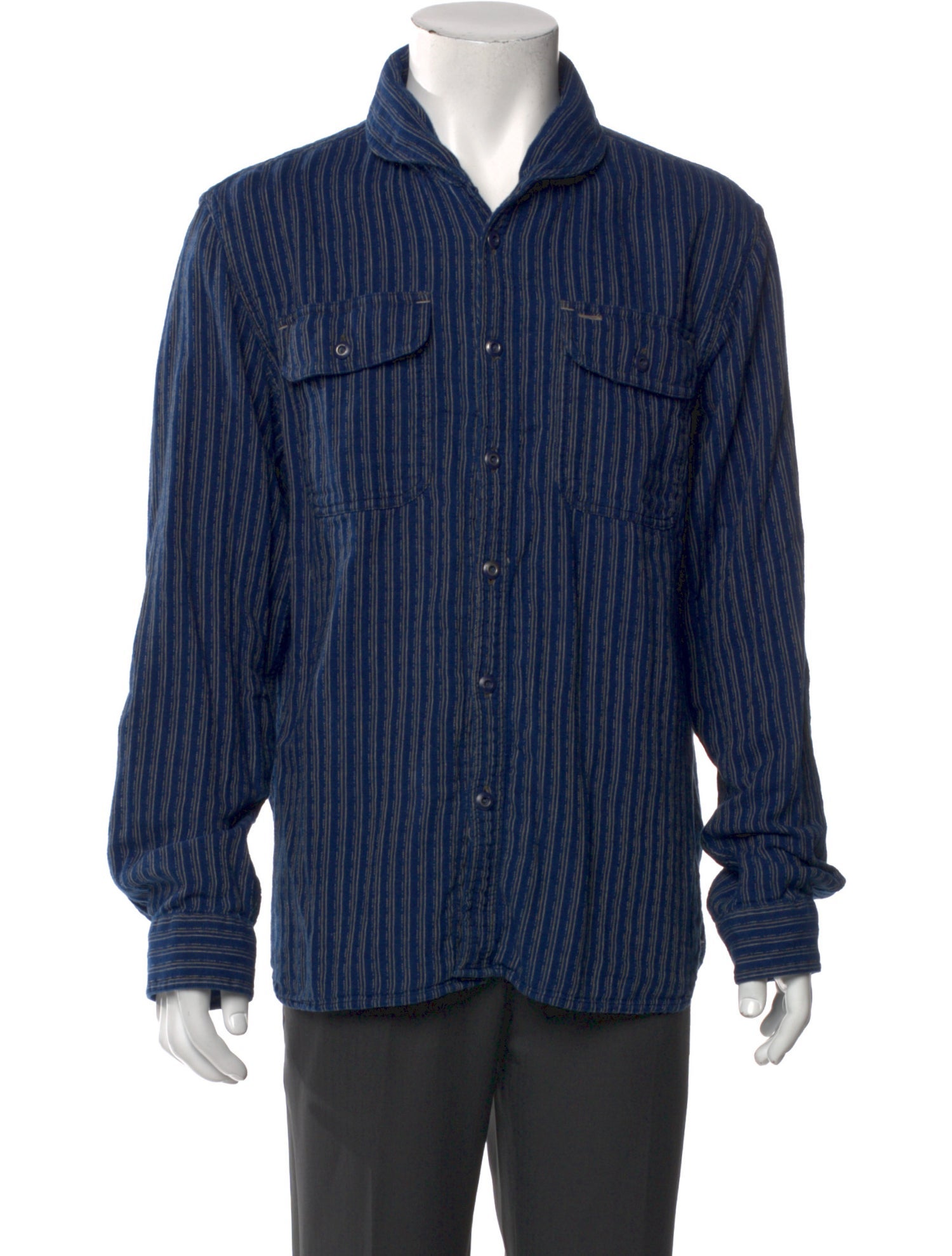 RRL & Co. Striped Long Sleeve Denim Shirt