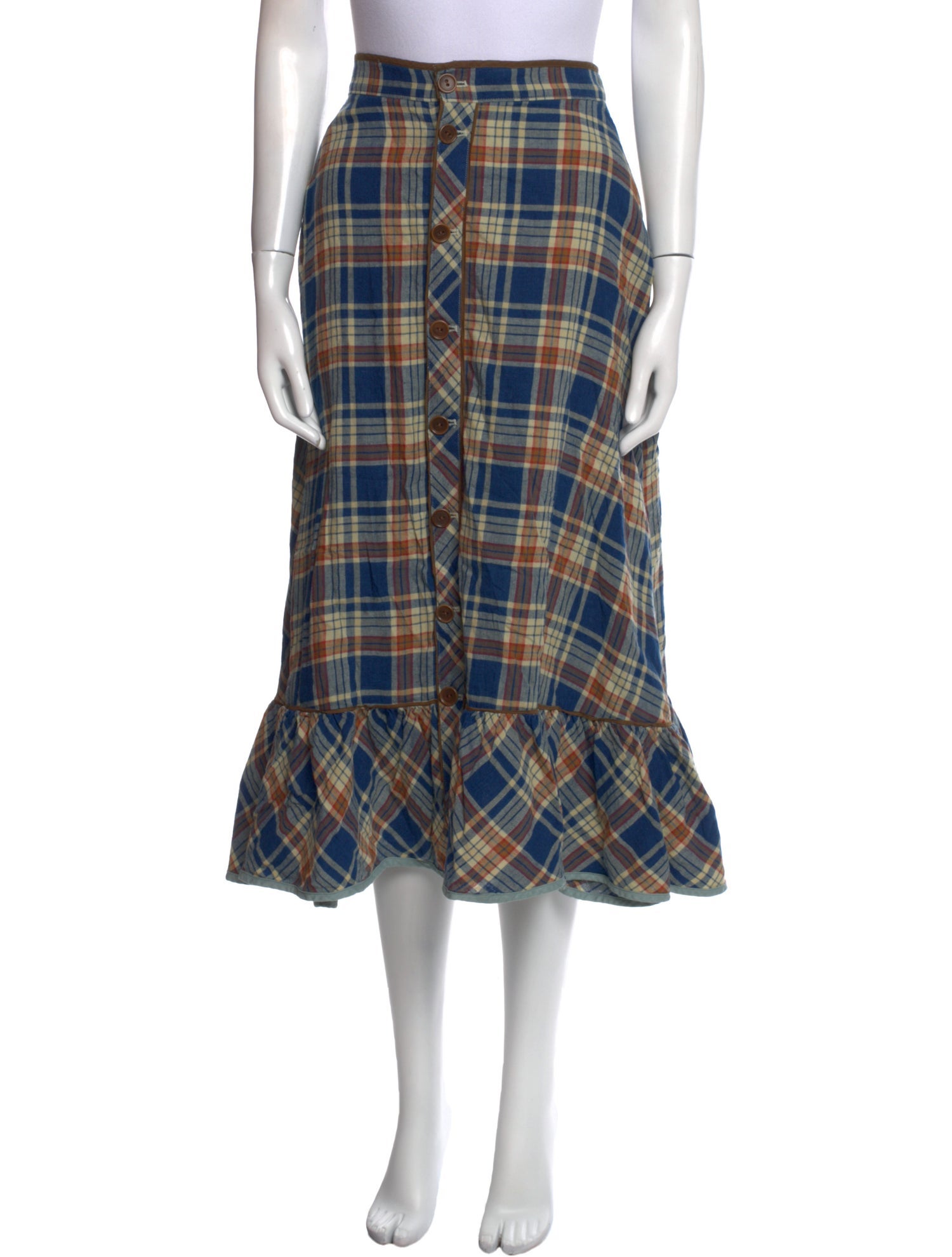 RRL & Co. Plaid Print Midi Length Skirt