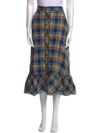 RRL & Co. Plaid Print Midi Length Skirt