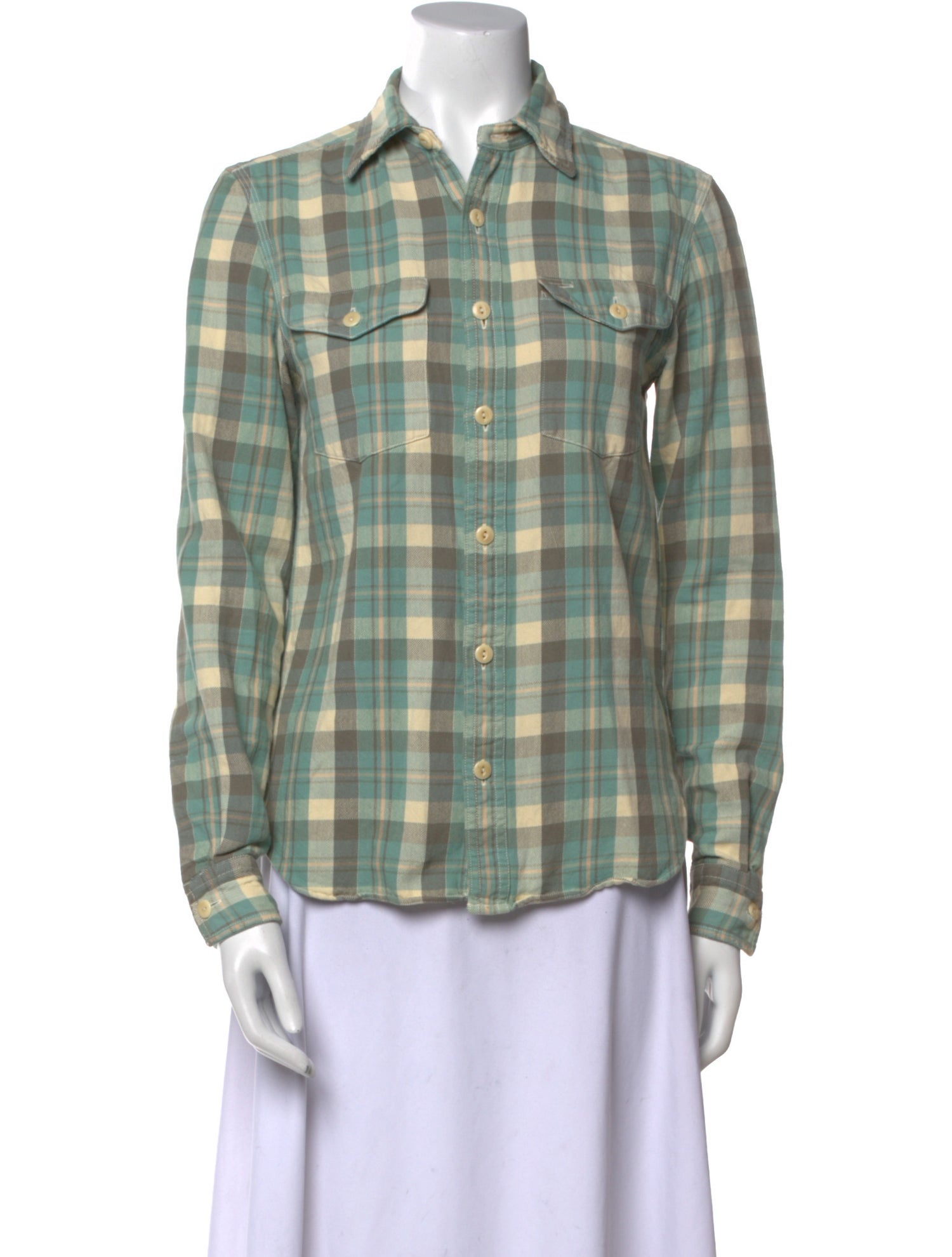 RRL & Co. Plaid Print Long Sleeve Button-Up Top