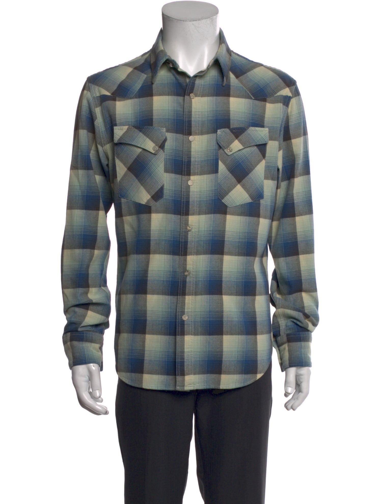 RRL & Co. Plaid Print Long Sleeve Western Shirt