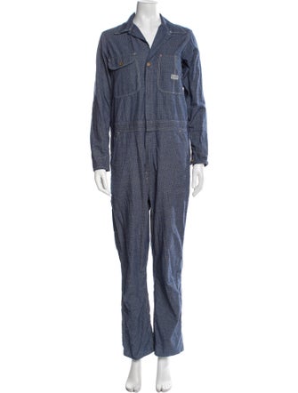 RRL & Co. Plaid Print V-Neck Jumpsuit