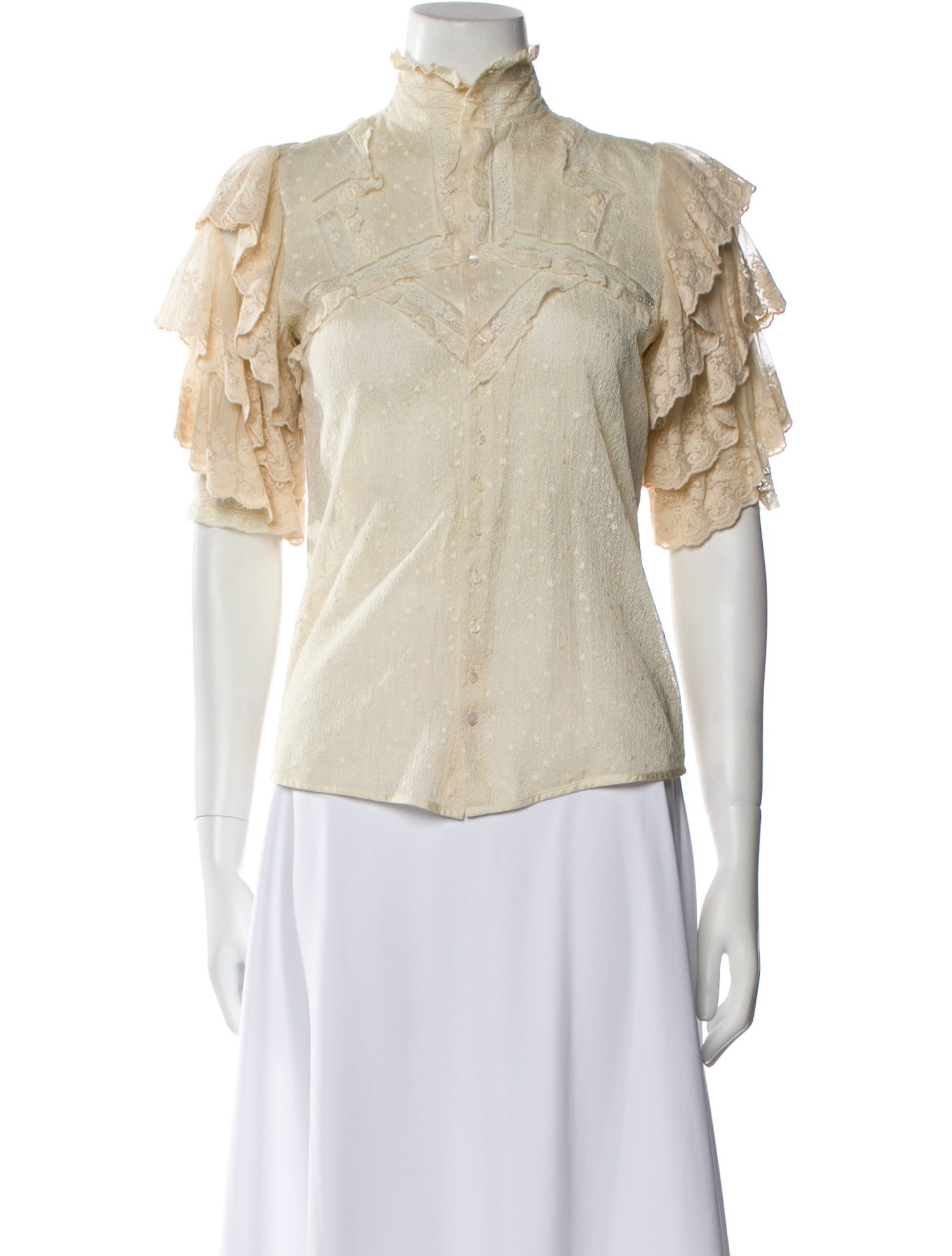 RRL & Co. Mock Neck Short Sleeve Blouse