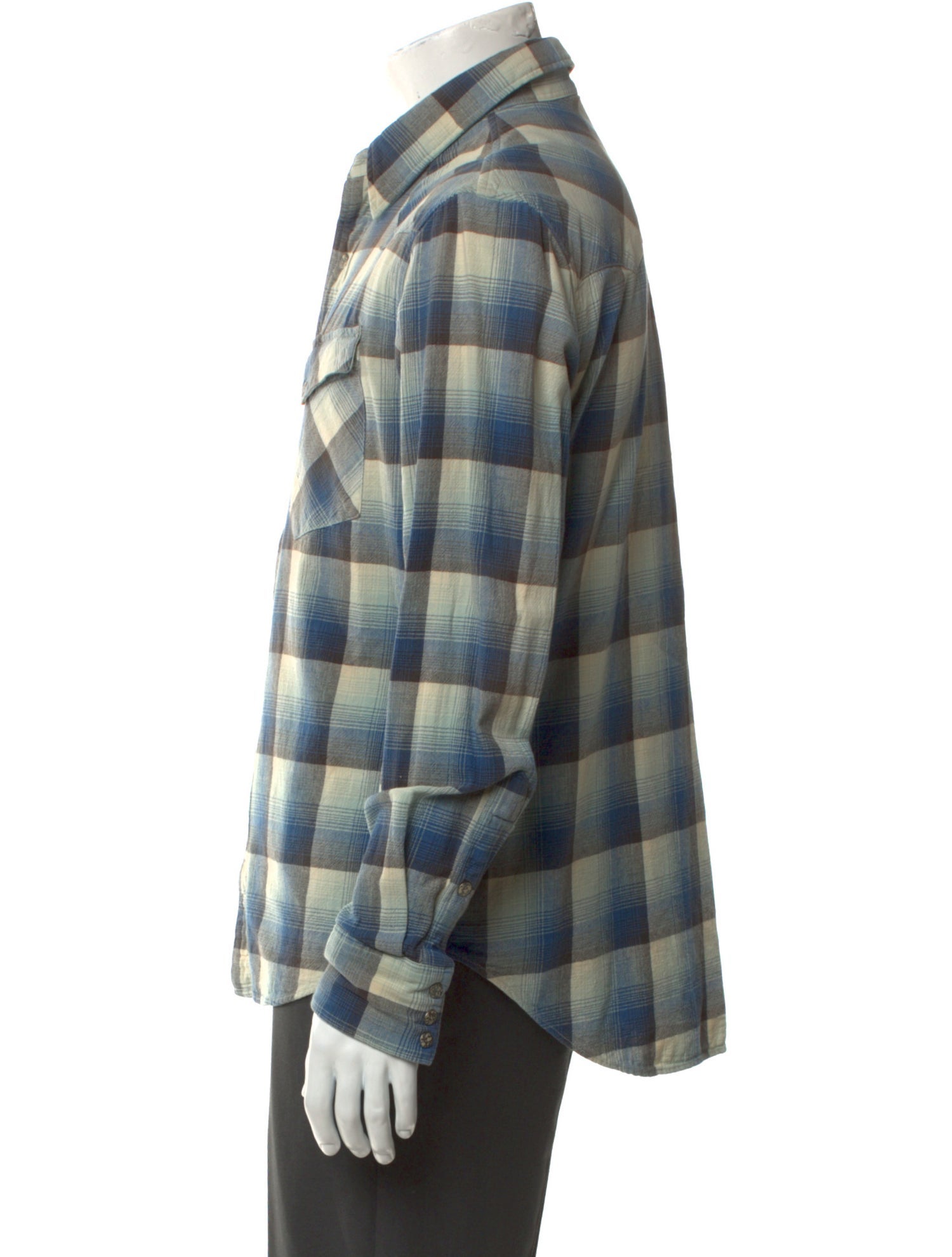 RRL & Co. Plaid Print Long Sleeve Western Shirt