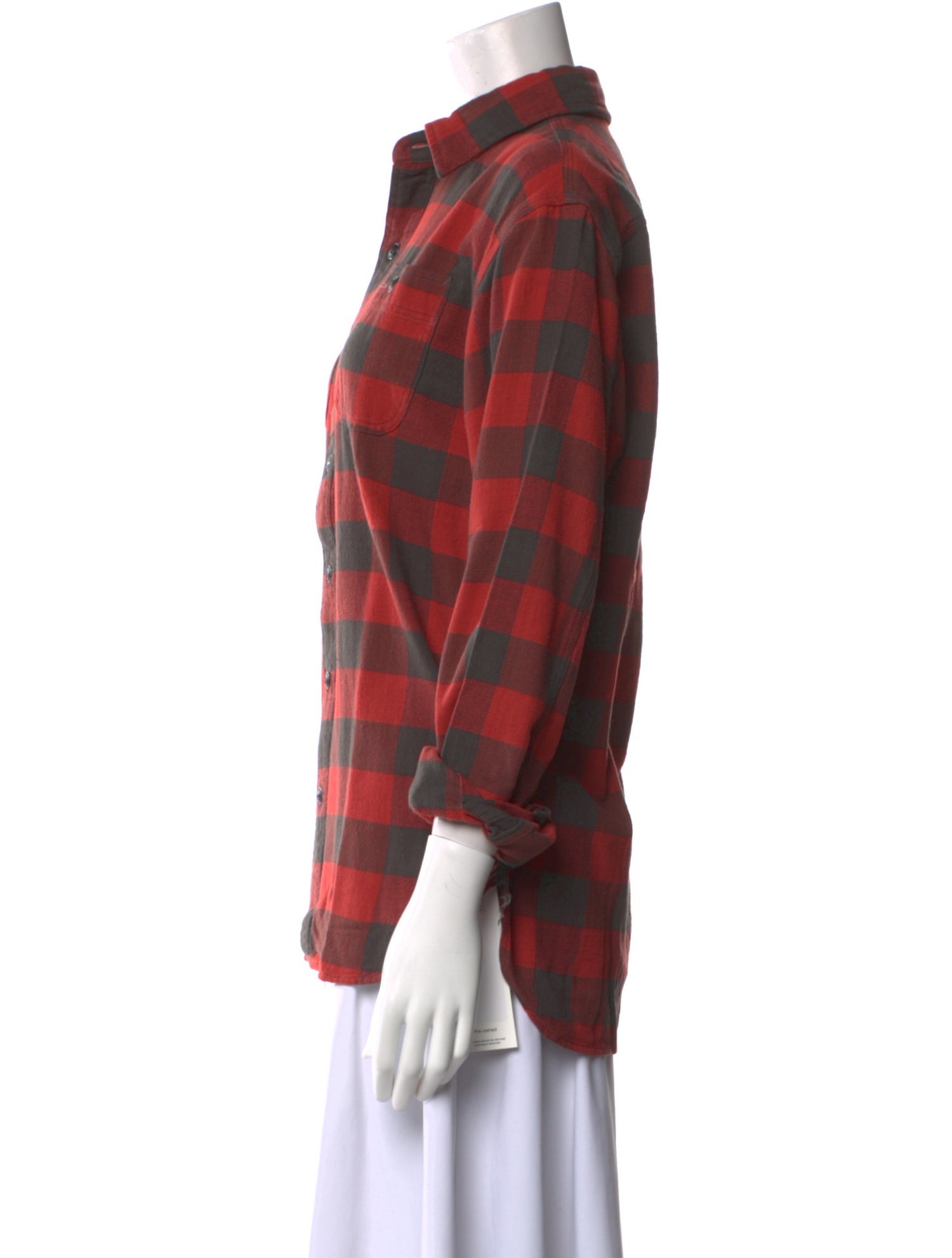 RRL & Co. Plaid Print Three-Quarter Sleeve Button-Up Top