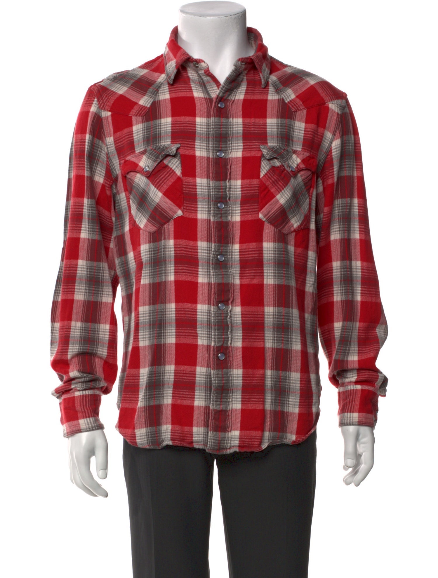 RRL & Co. Plaid Print Long Sleeve Western Shirt