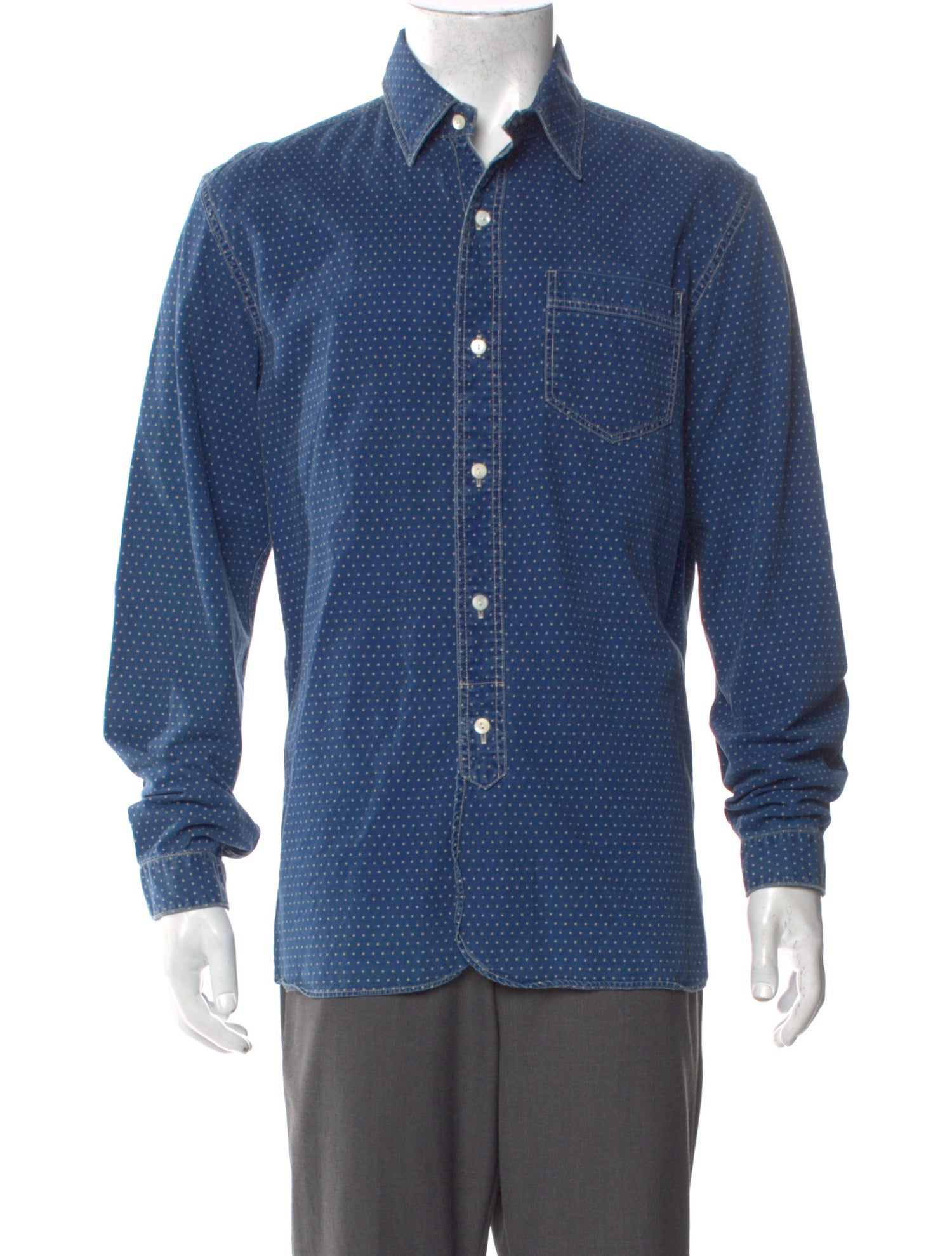 RRL & Co. Polka Dot Print Long Sleeve Denim Shirt