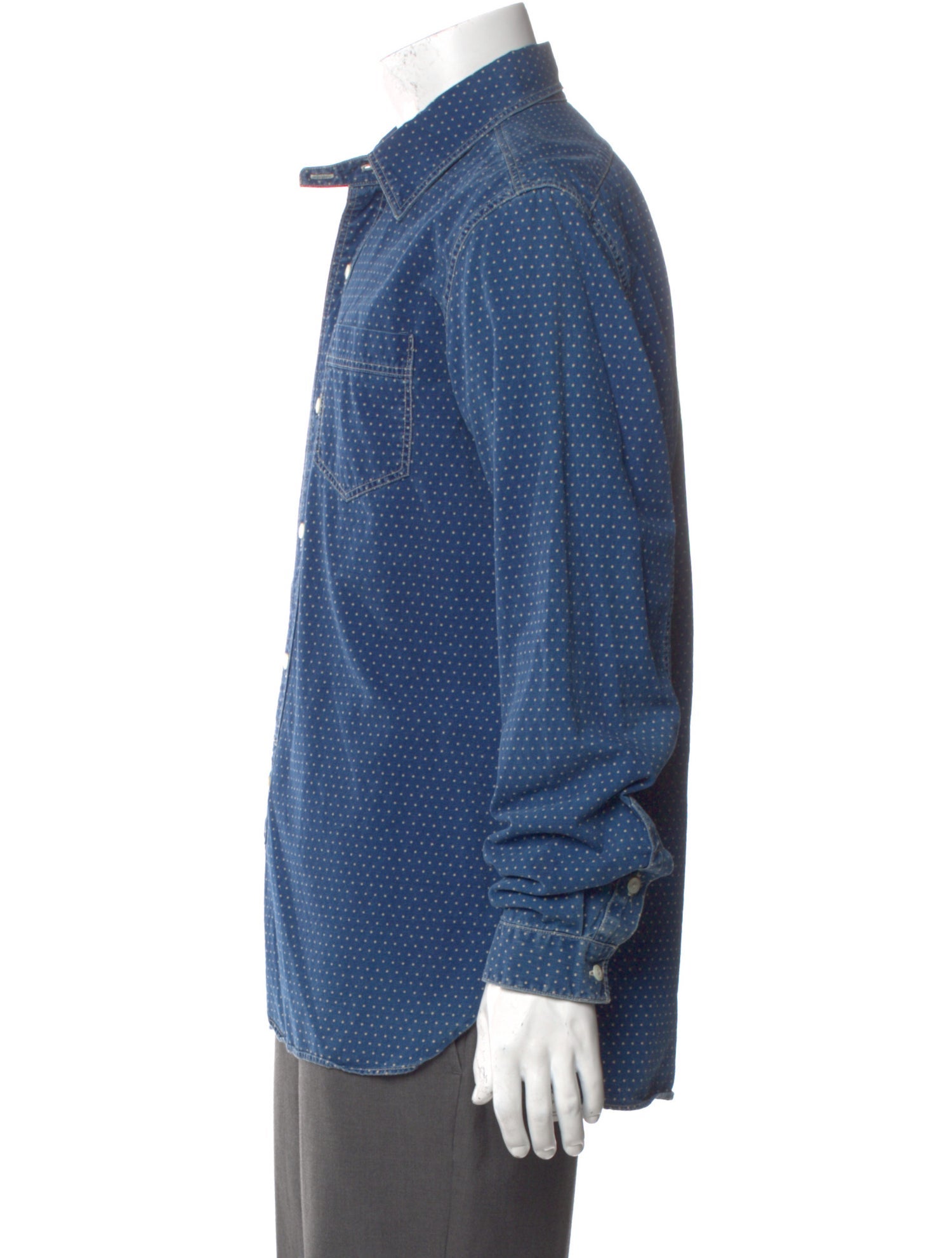 RRL & Co. Polka Dot Print Long Sleeve Denim Shirt
