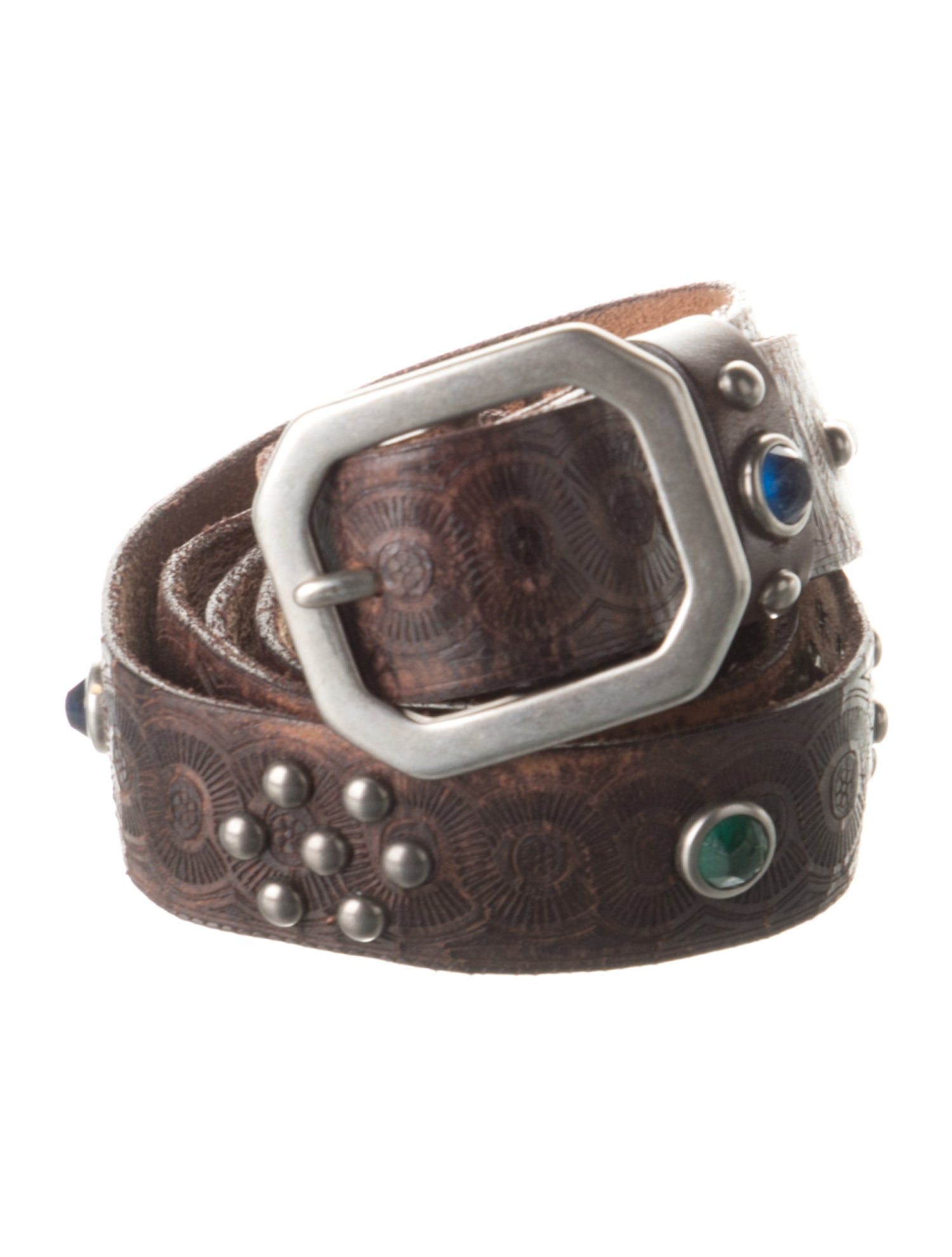 RRL & Co. Leather Crystal Embellishments Waist Belt