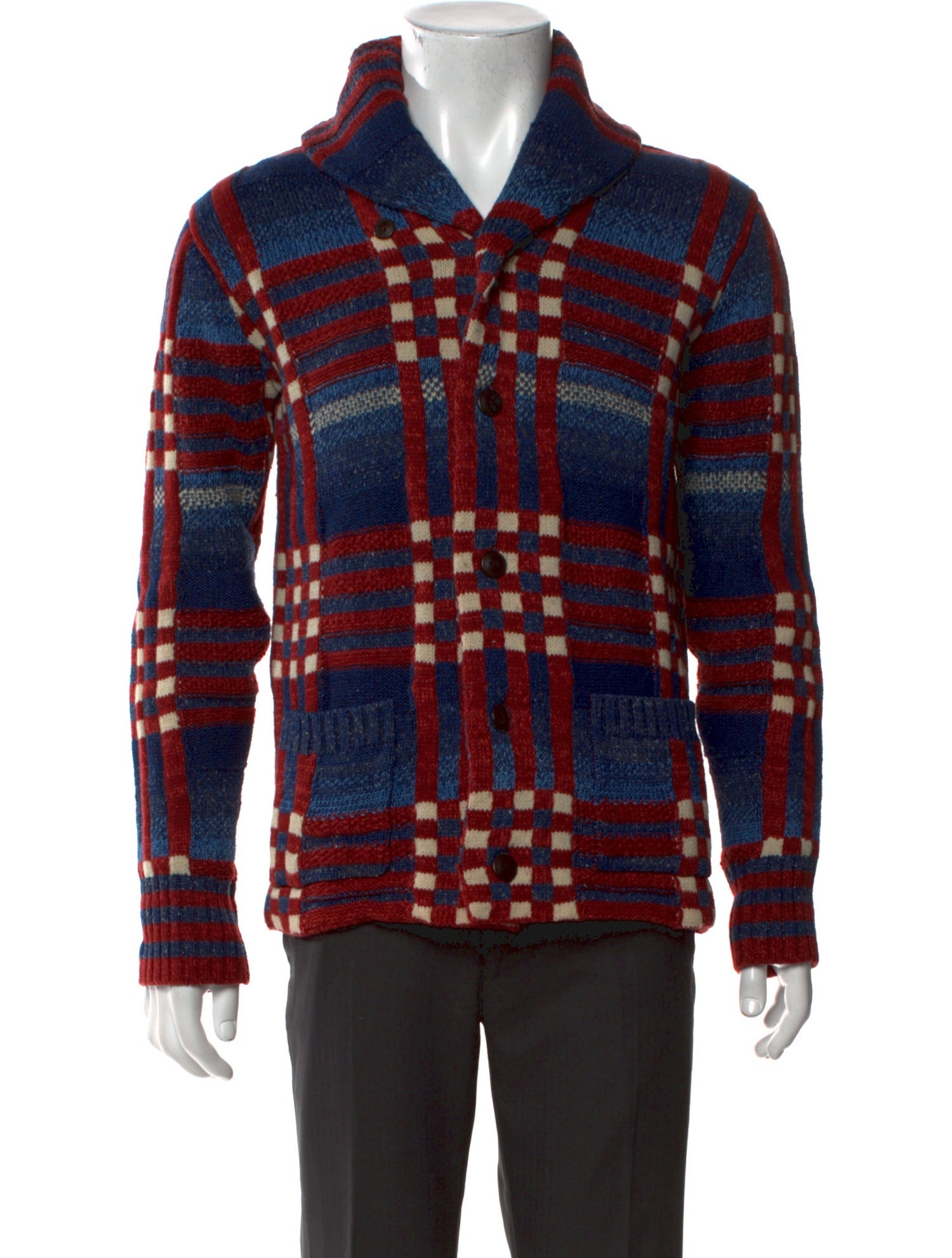 RRL & Co. Plaid Print Open Front Cardigan
