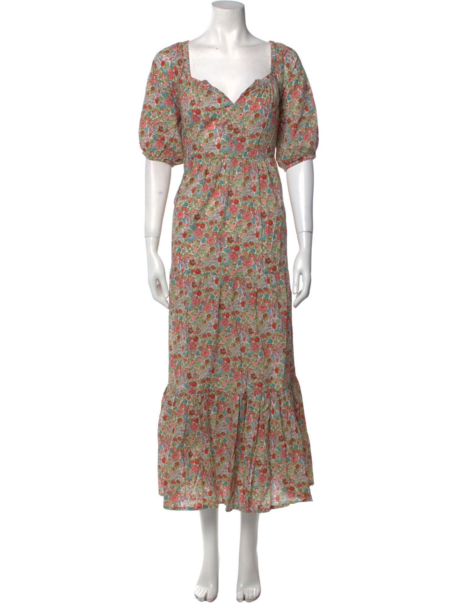 Roller Rabbit Floral Print Long Dress White Dresses, Clothing