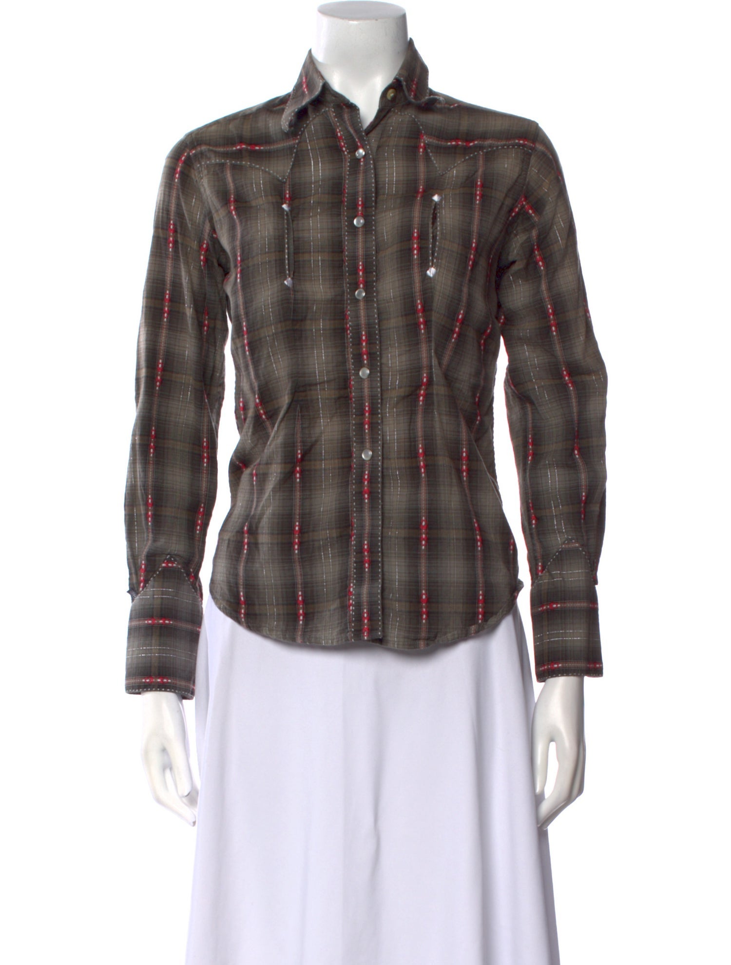 Rockmount Ranch Wear Plaid Print Long Sleeve Button-Up Top