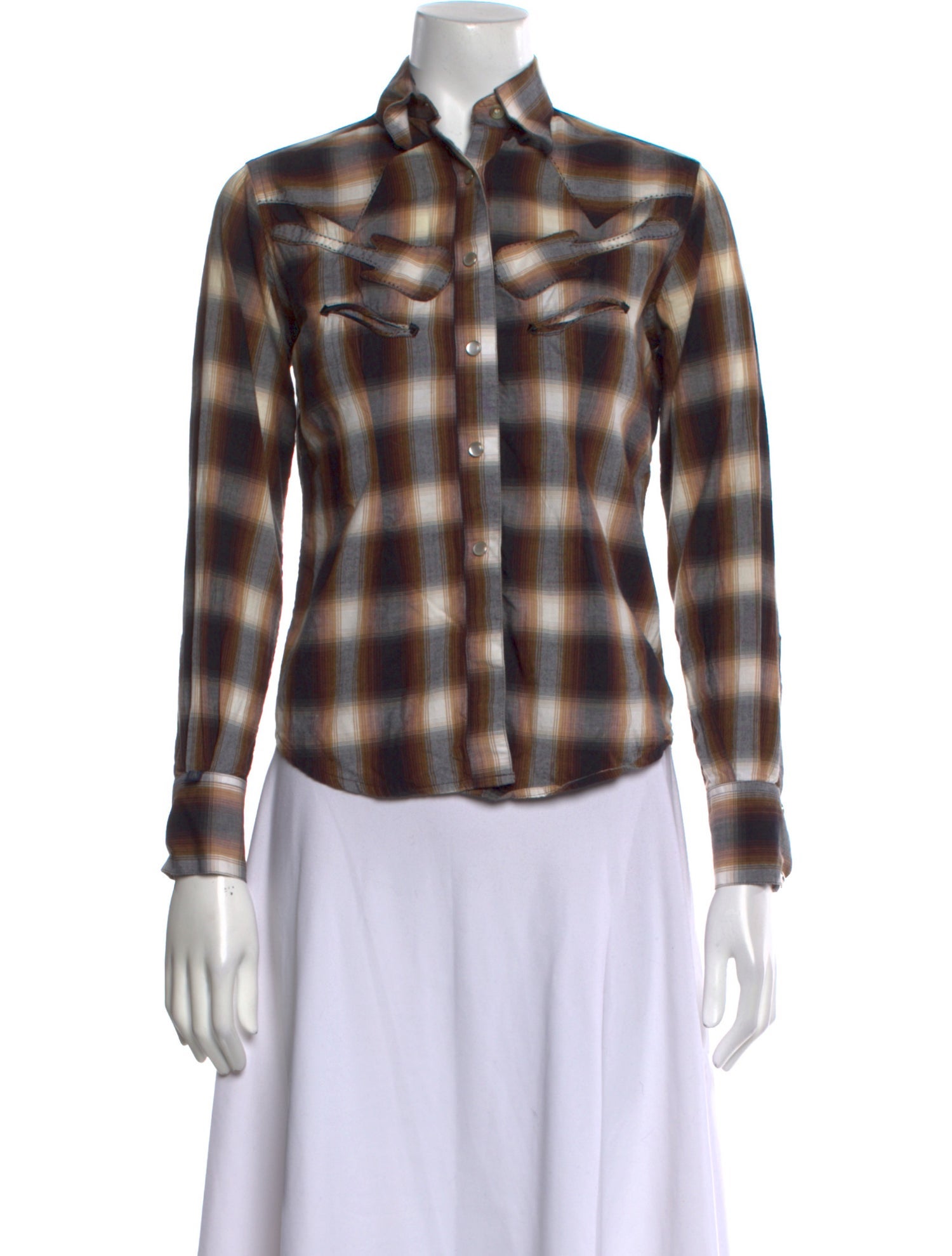 Rockmount Ranch Wear Plaid Print Long Sleeve Button-Up Top