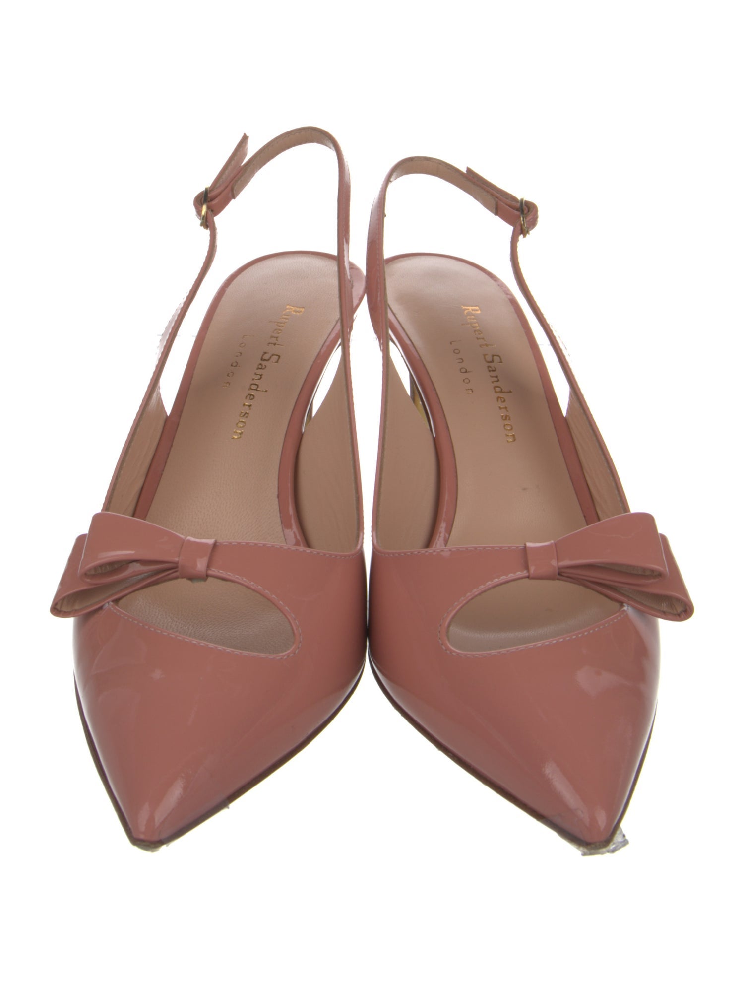 Rupert Sanderson Patent Leather Bow Accents Slingback Pumps