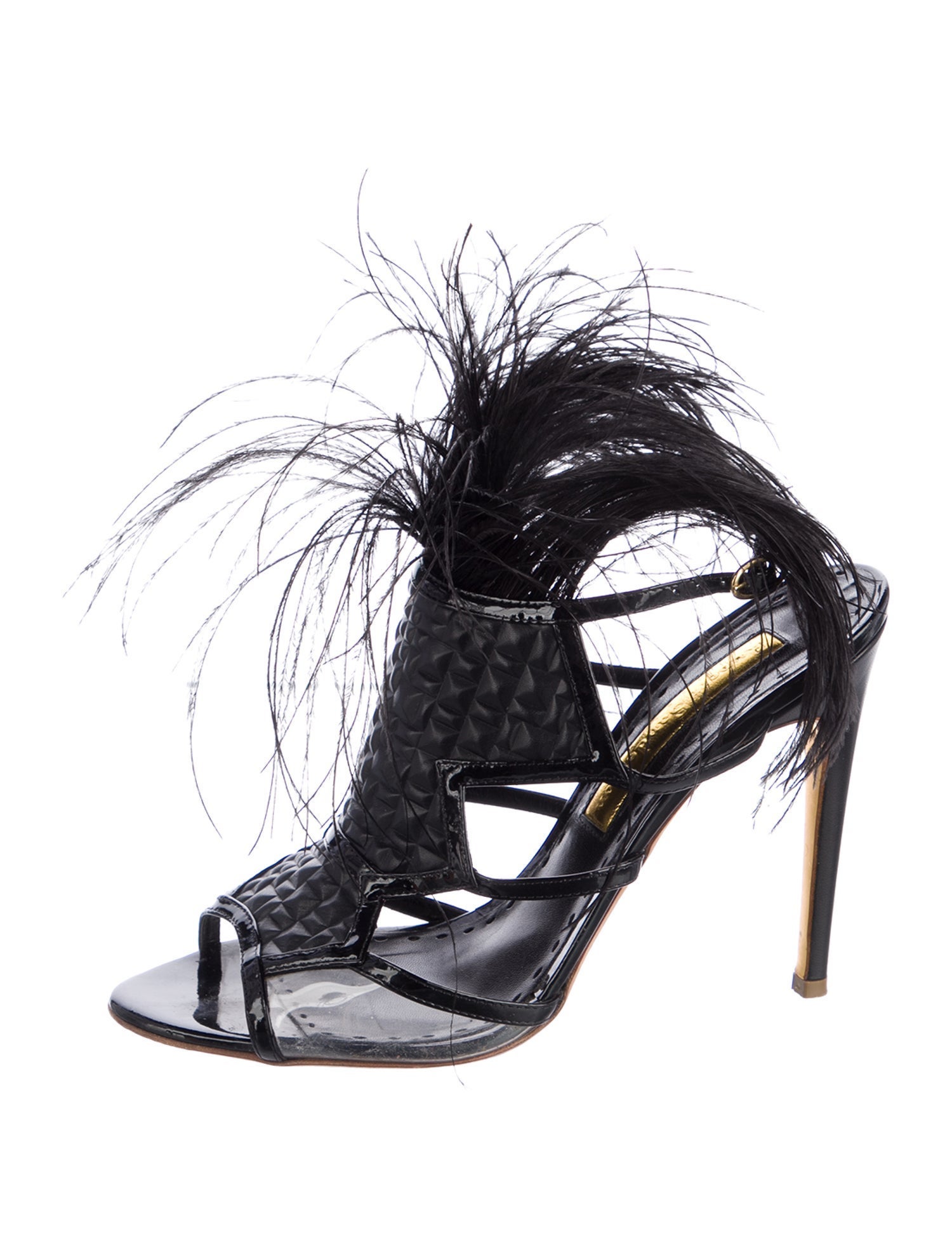 Rupert Sanderson Leather Feather Trim Sandals