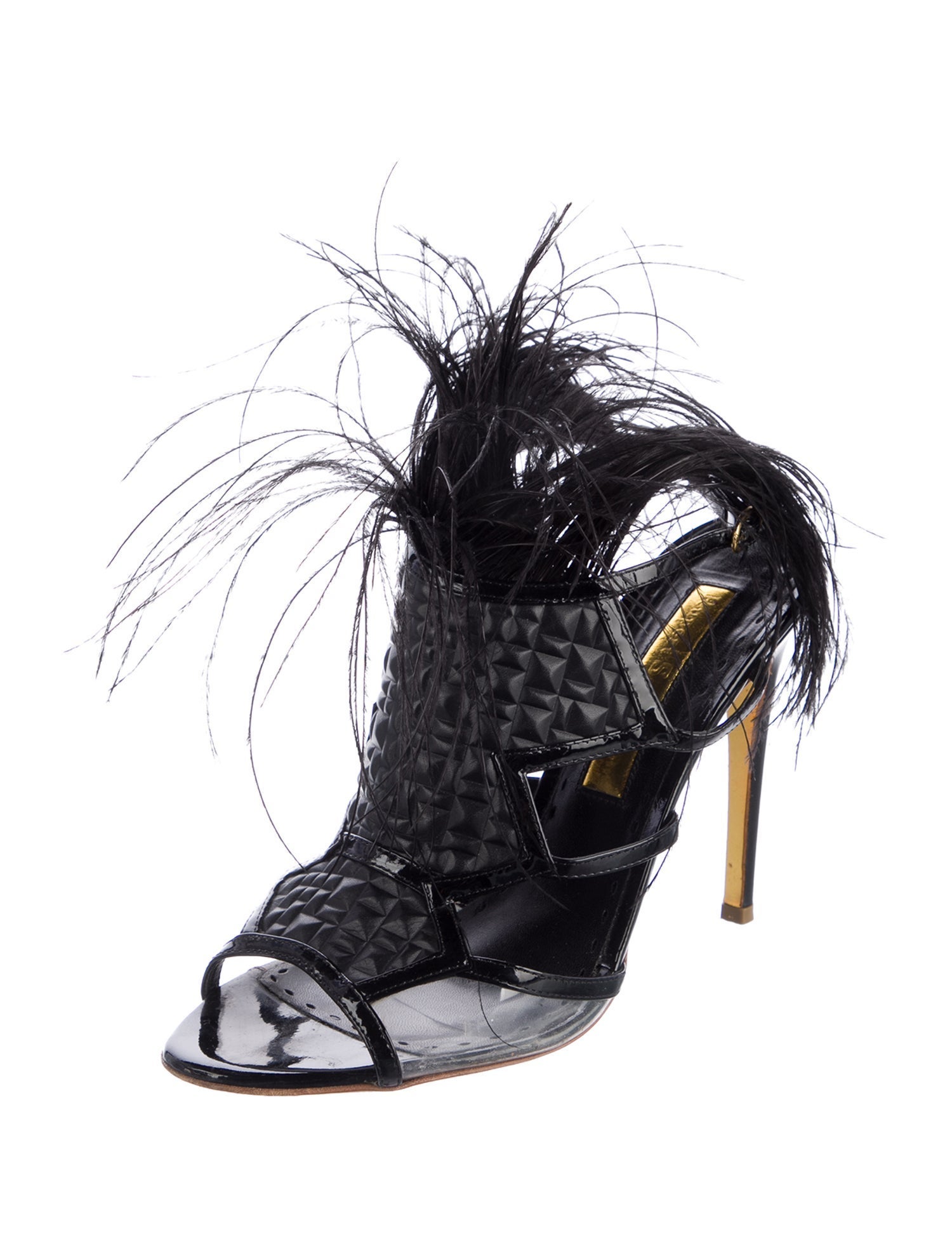Rupert Sanderson Leather Feather Trim Sandals