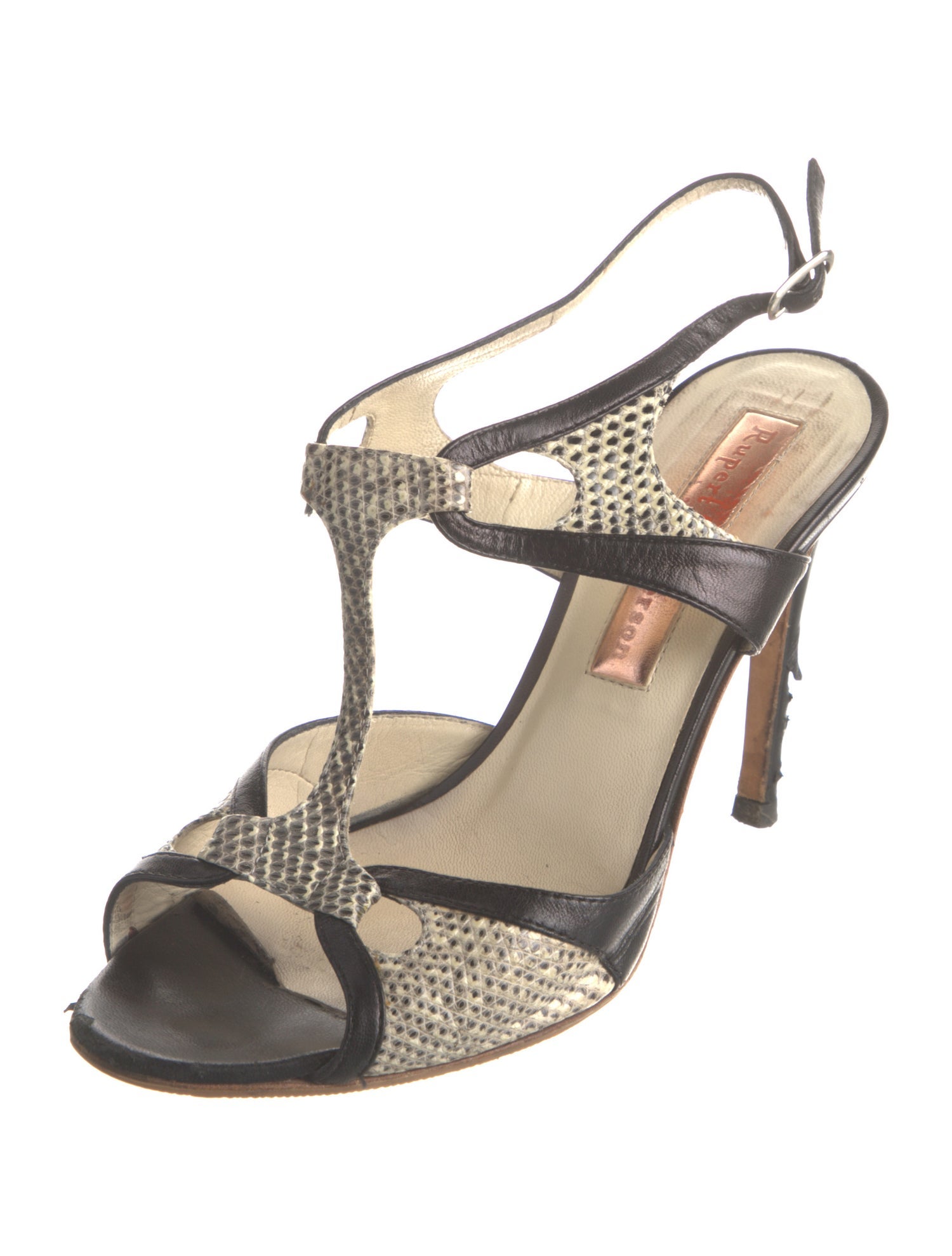 Rupert Sanderson Leather Cutout Accent T-Strap Sandals