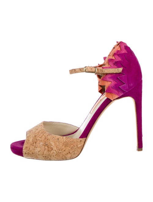 Rupert Sanderson Suede Colorblock Pattern Sandals