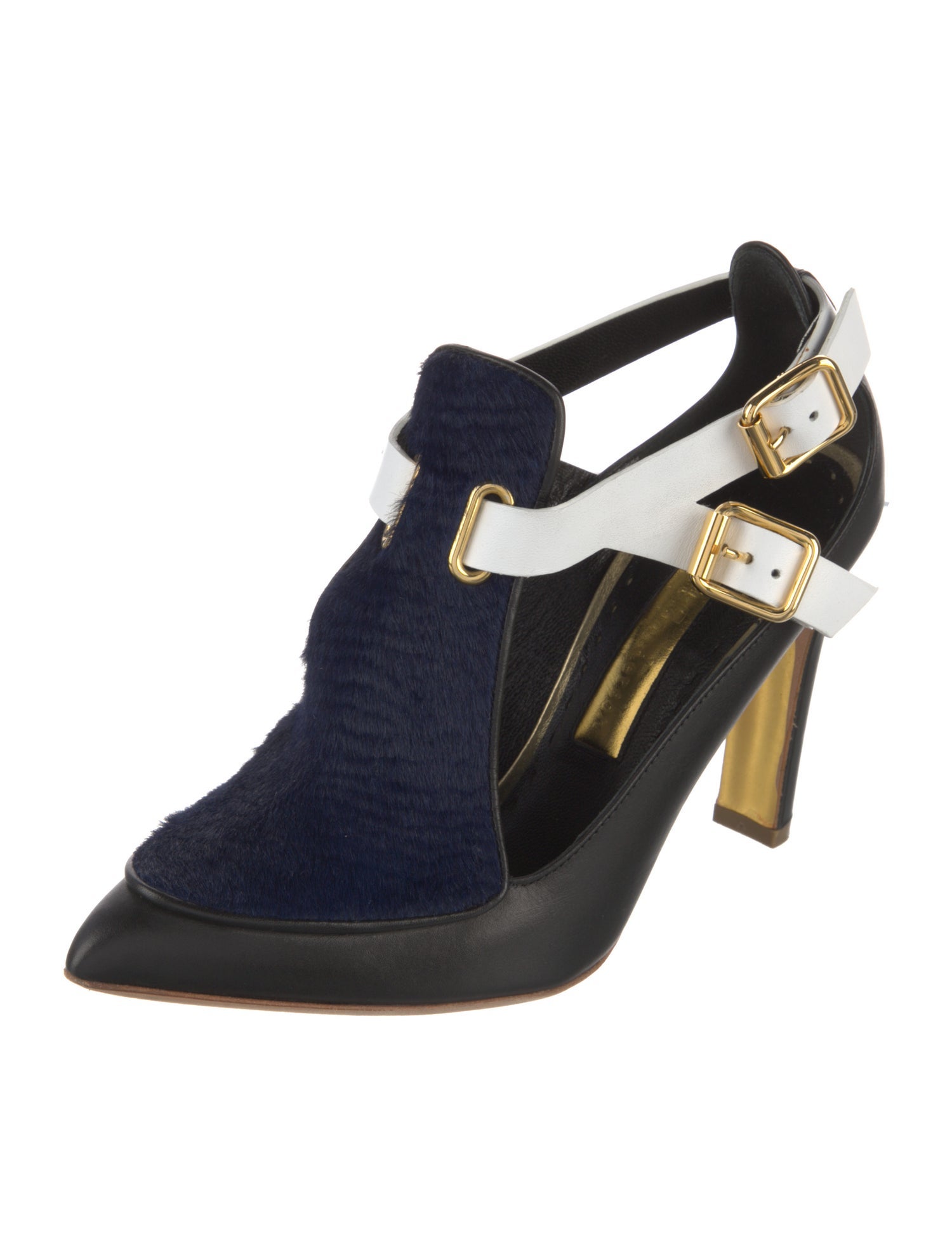 Rupert Sanderson Leather Colorblock Pattern T-Strap Pumps