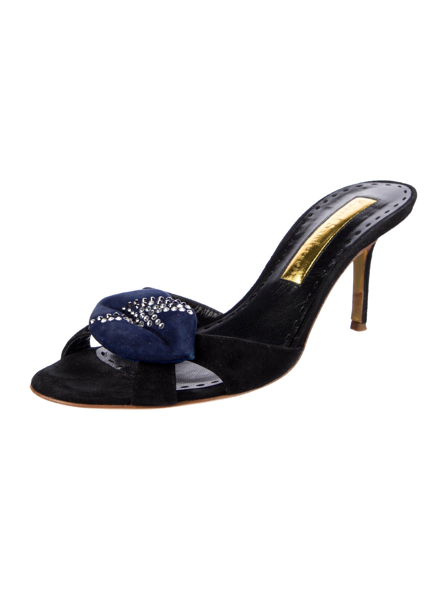 Rupert Sanderson Suede Crystal Embellishments Slides