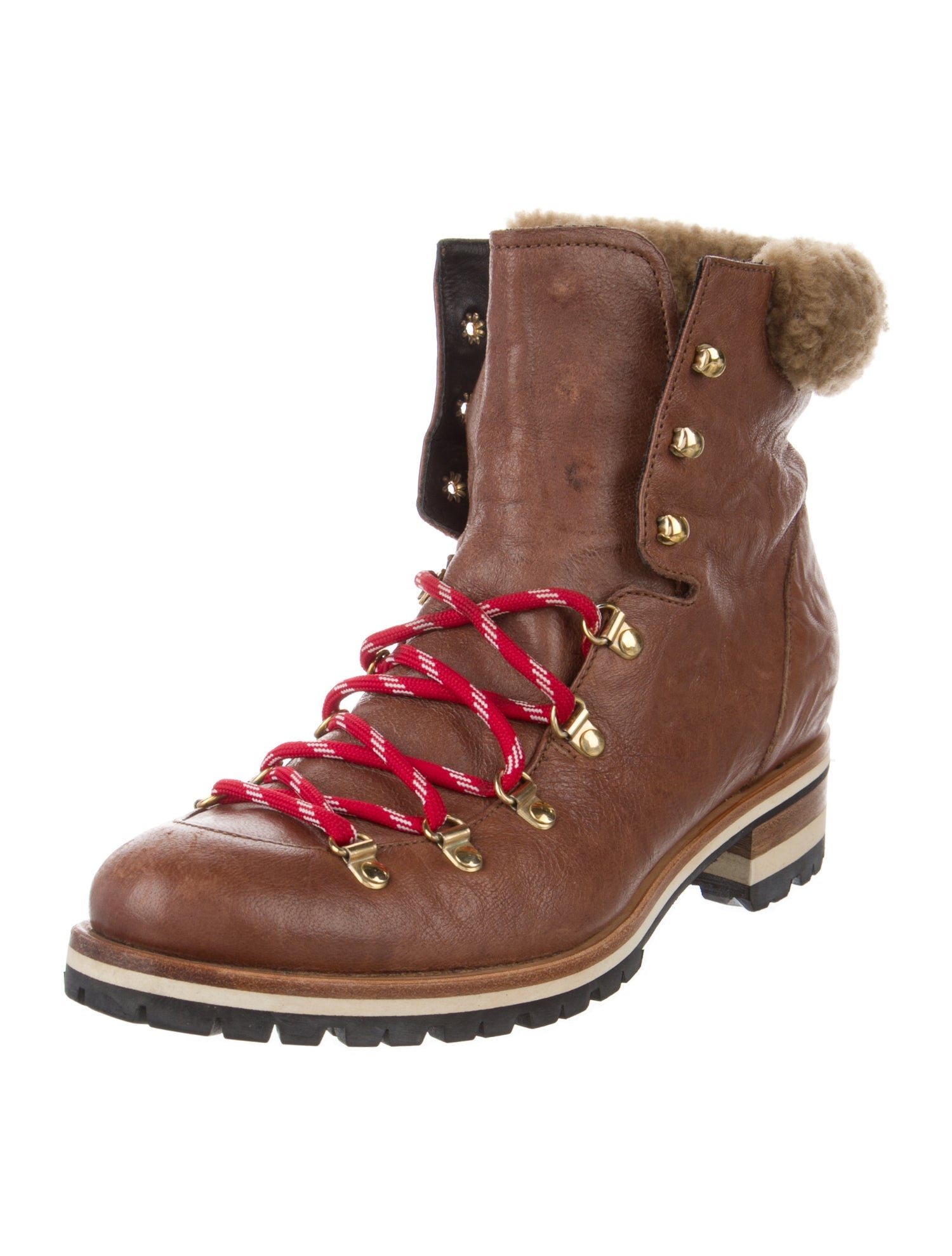 Rupert Sanderson Leather Fur Trim Combat Boots