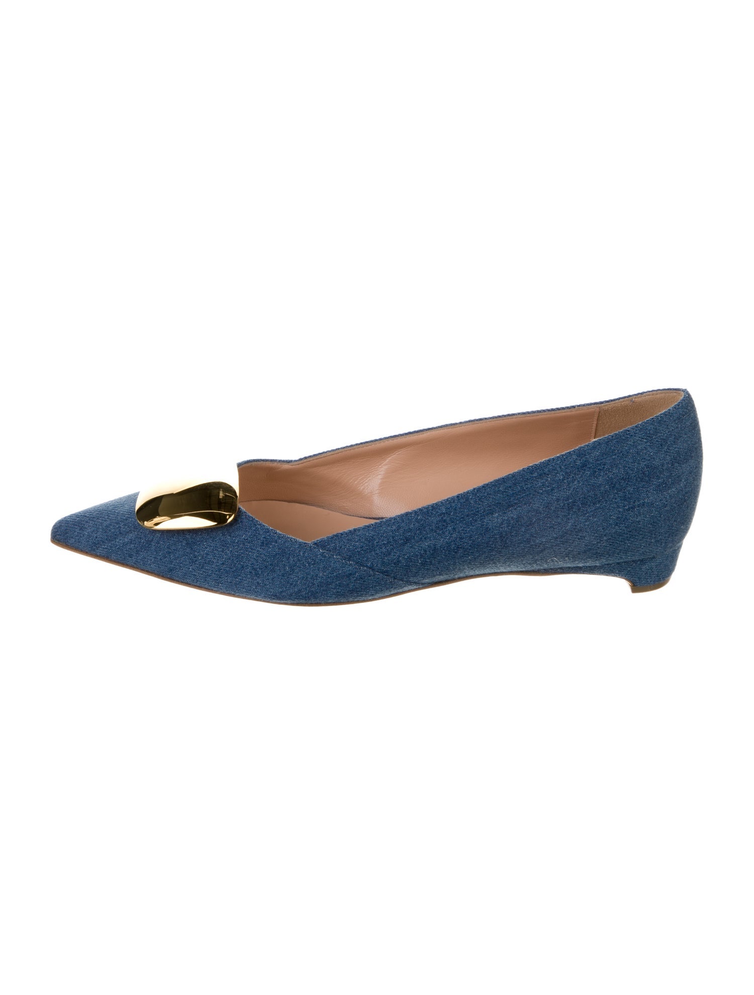 Rupert Sanderson Denim Leather Trim Embellishment Flats