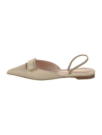 Rupert Sanderson Raffia Leather Trim Embellishment Slingback Flats