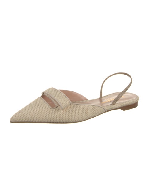 Rupert Sanderson Raffia Leather Trim Embellishment Slingback Flats
