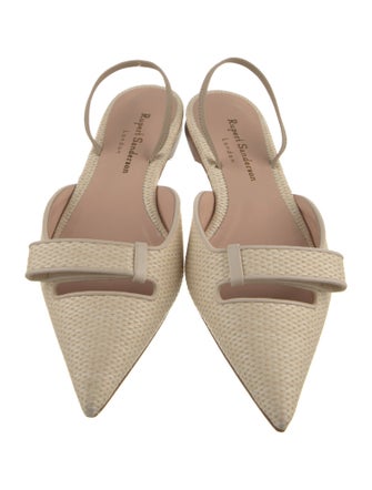 Rupert Sanderson Raffia Leather Trim Embellishment Slingback Flats