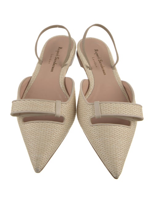 Rupert Sanderson Raffia Leather Trim Embellishment Slingback Flats