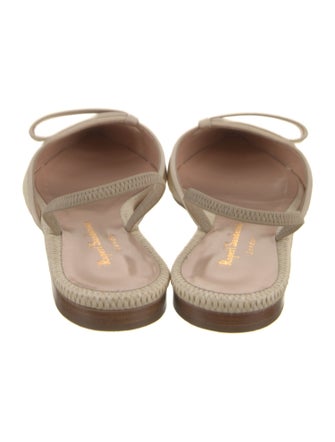 Rupert Sanderson Raffia Leather Trim Embellishment Slingback Flats