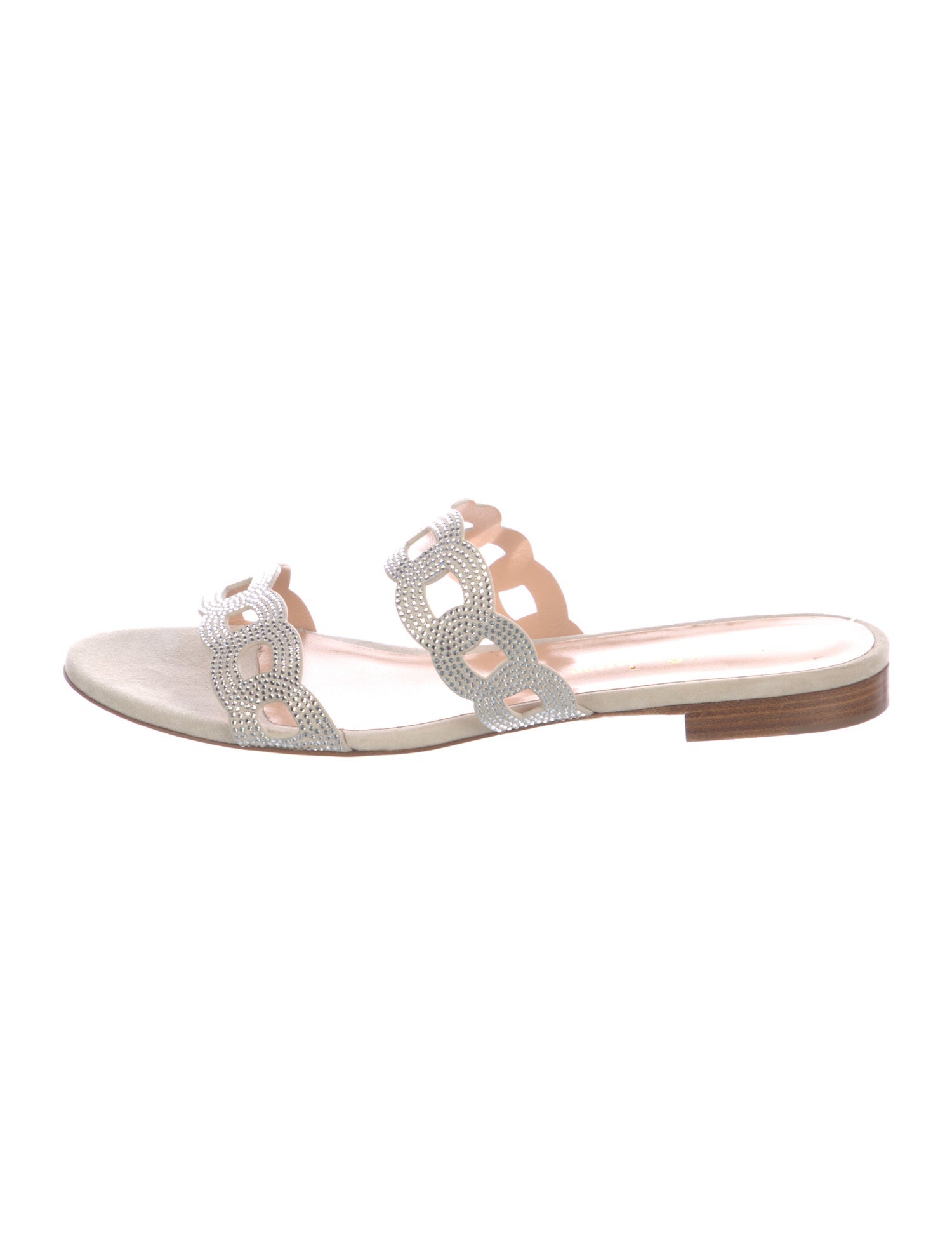 Rupert Sanderson Leather Crystal Embellishments Slides